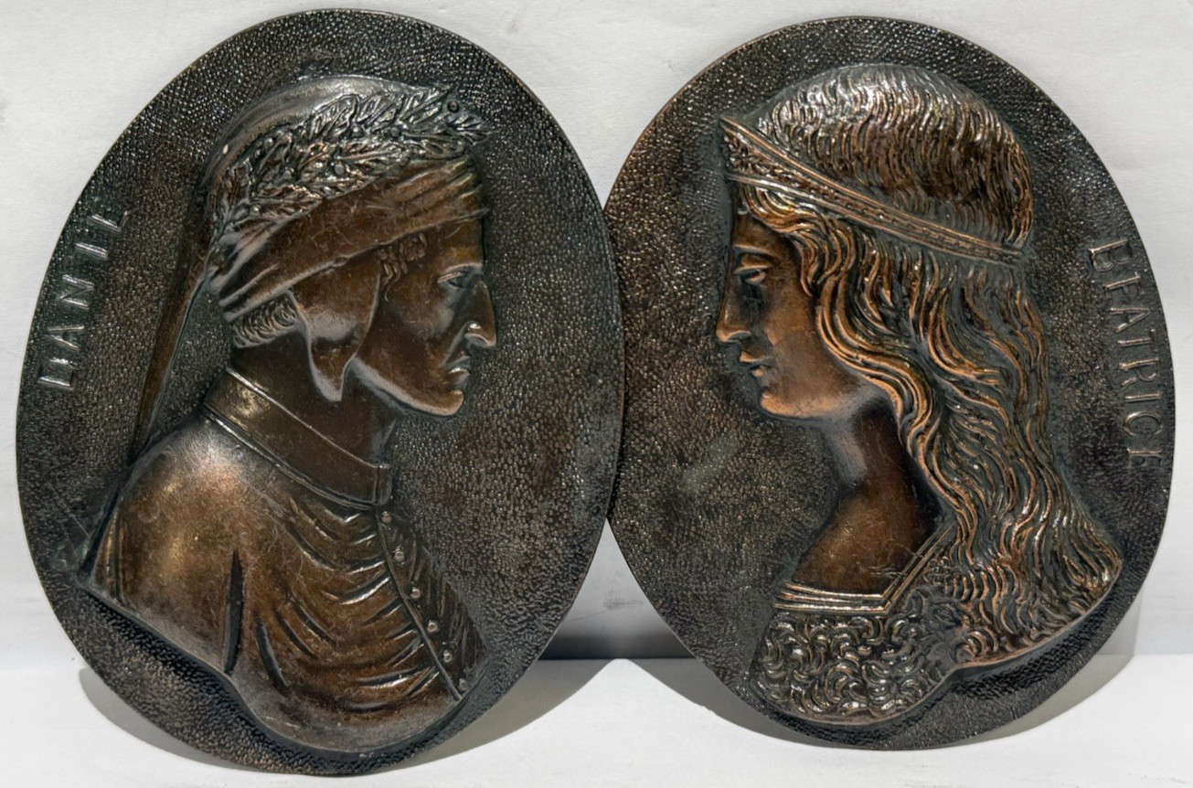 Dante & Beatrice Antique Bronzed Pewter Plaque Set