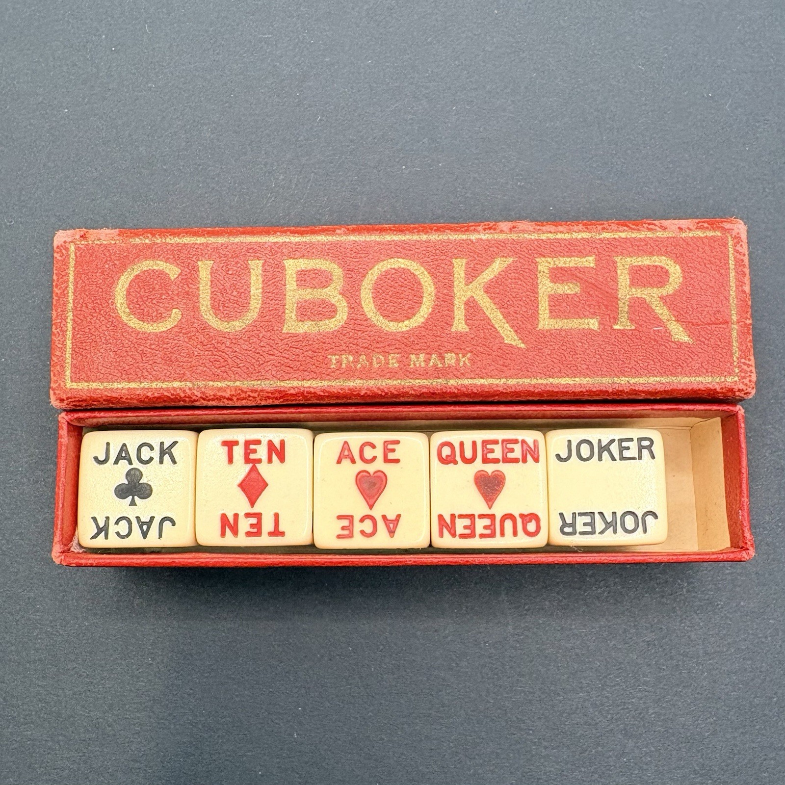 Vintage Cuboker 5/8” 1940’s Poker Dice Game With Original Box