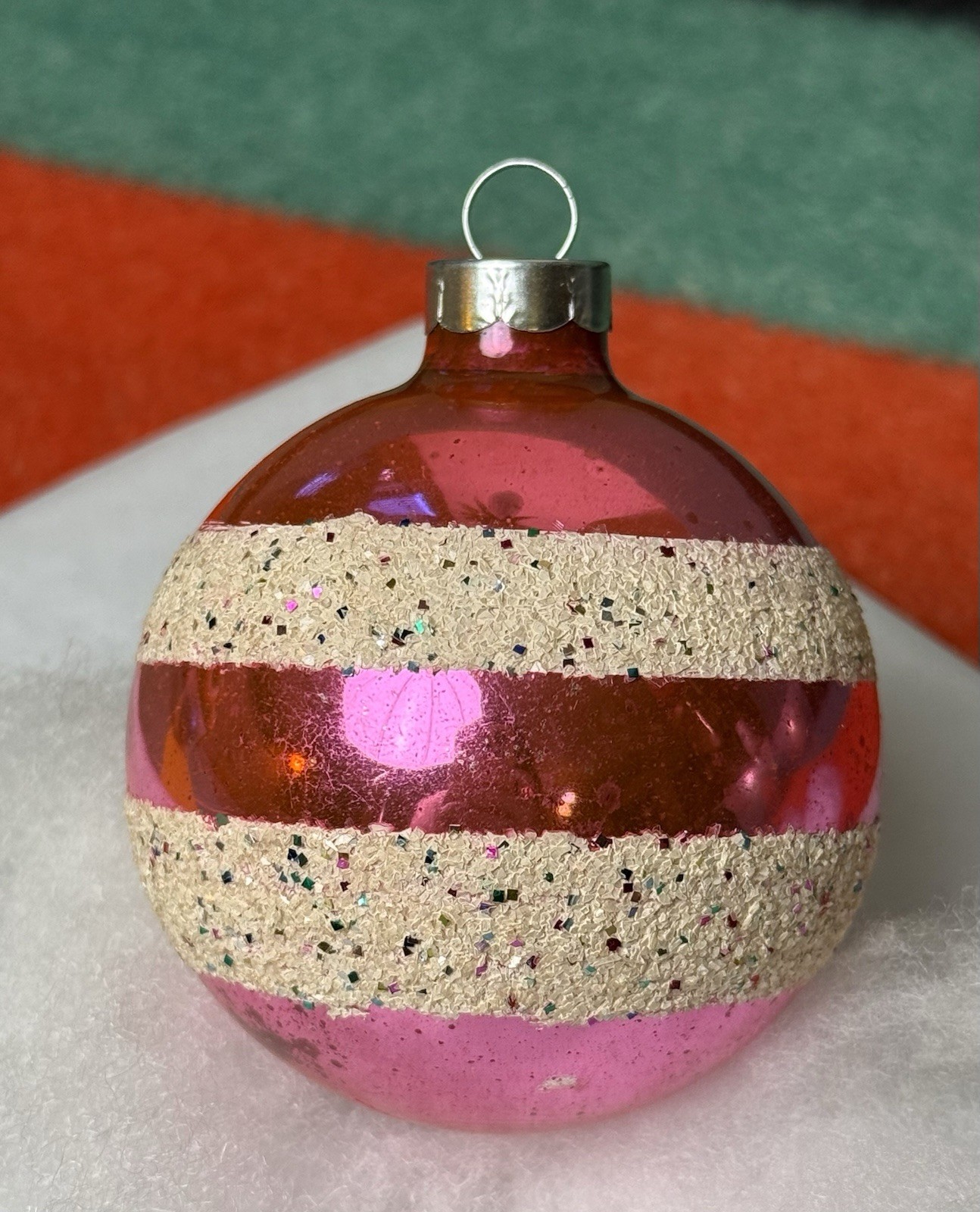 Vintage Franke or Doubl-Glo? Pink Christmas Ornament w/ Confetti Mica HTF