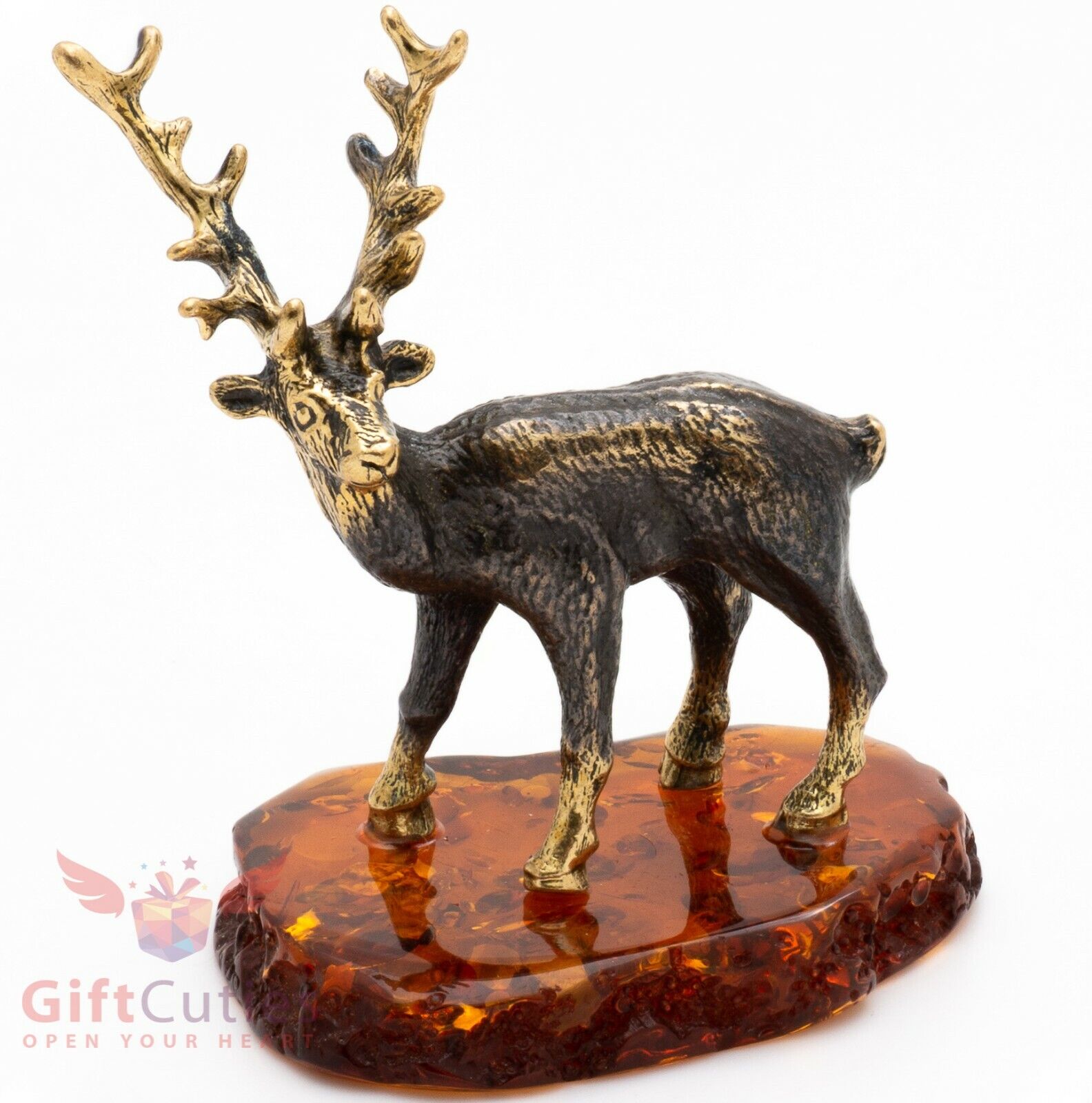 Solid Brass Amber Figurine of the Deer Elk Moose IronWork