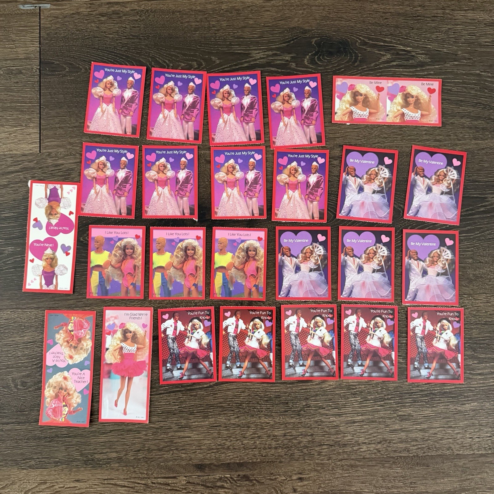 Vintage 1991 Barbie Ken Valentine Cards Lot of 28 Unused Classroom Mattel