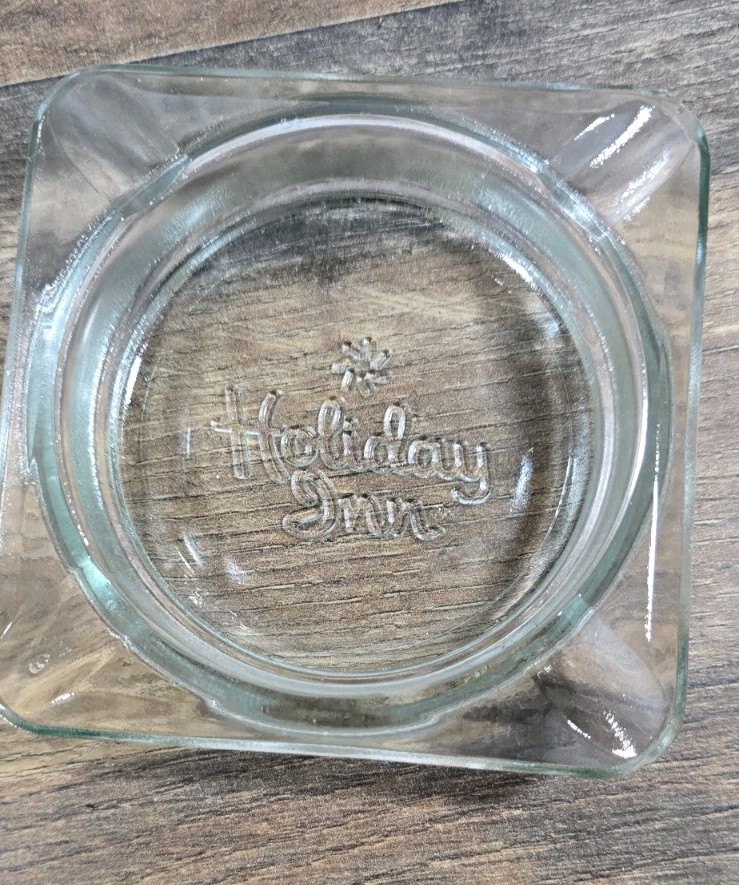 Vintage Holiday Inn Hotel 4x4 Glass Ashtray Embossed Clear Glass
