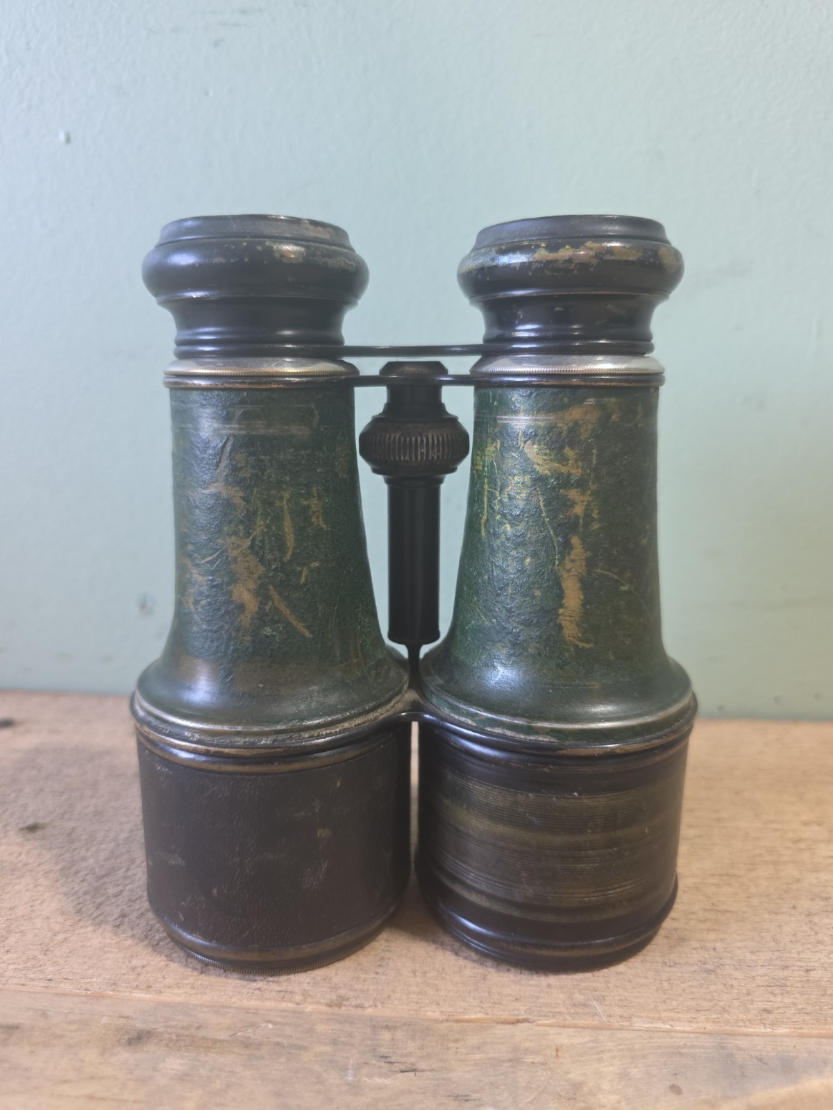 Antique Verdi Paris Binoculars Distressed Green Rustic Decor 