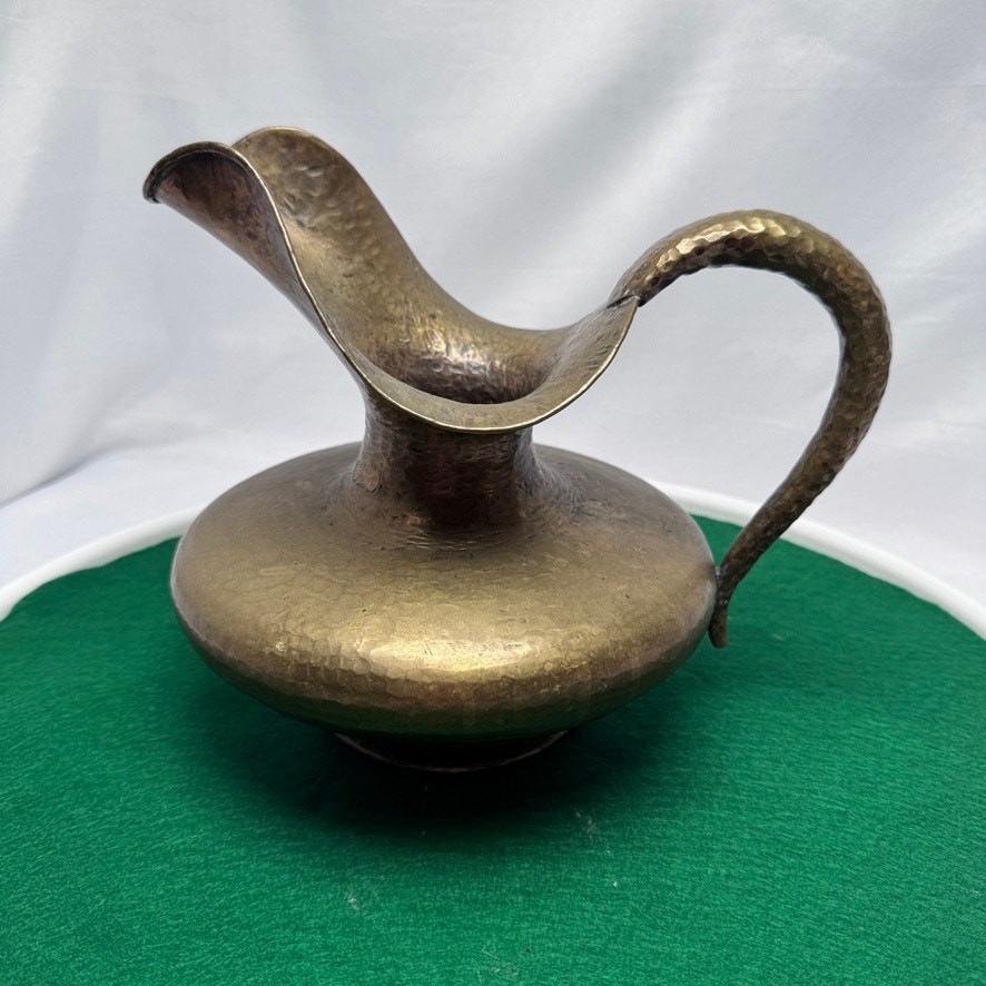 Egidio Casagrande No 19 Hammered Brass Pitcher Ewer Italy 1940s MCM Signed