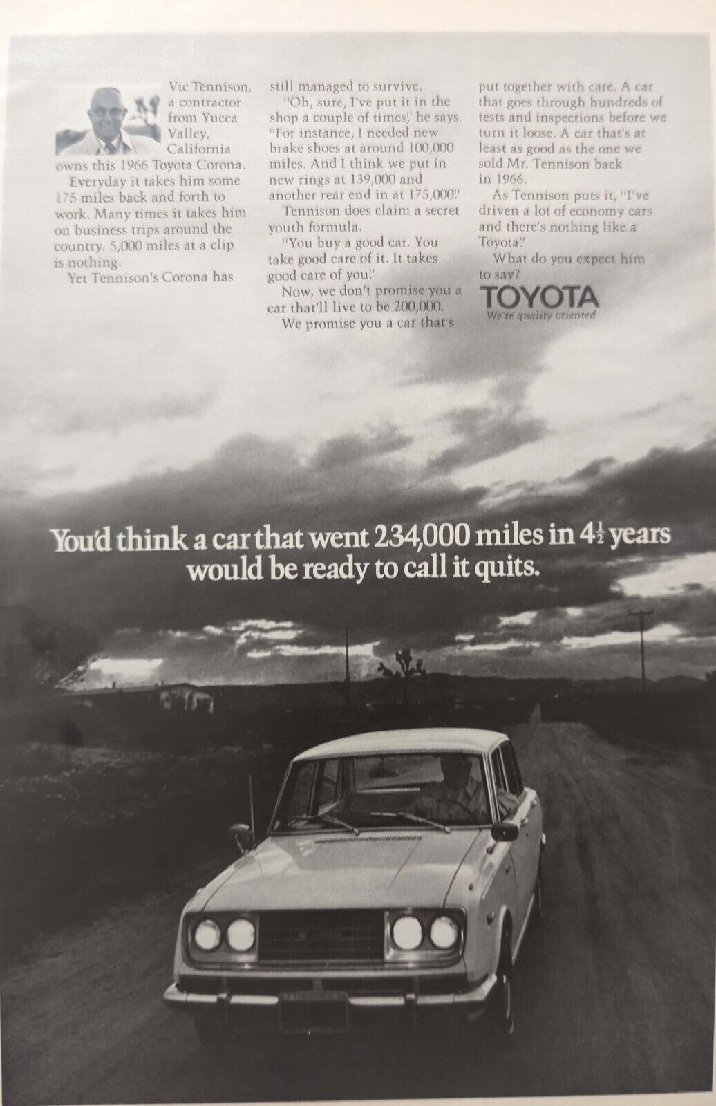 Vintage 1970's Toyota Corona Car Ad