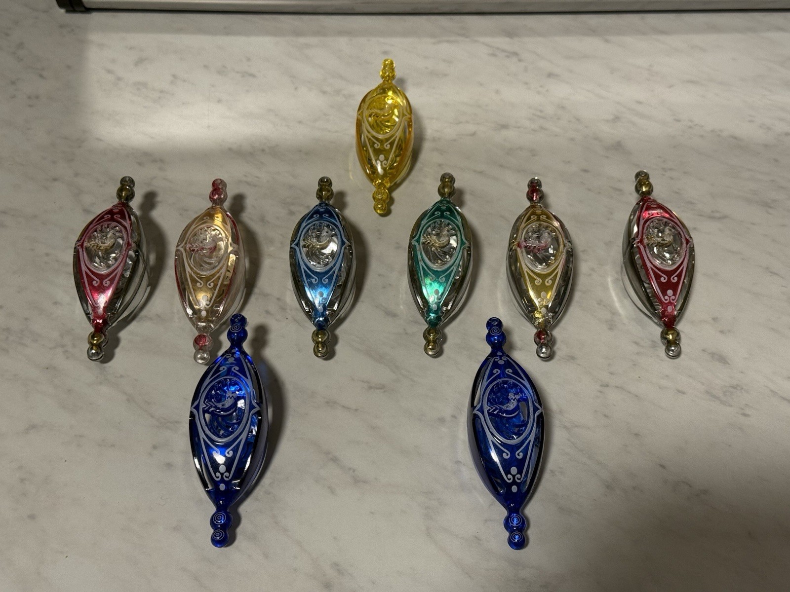 Vintage Jewel Brite Christmas Ornaments Plastic Bird Motif Teardrop Unbreakable