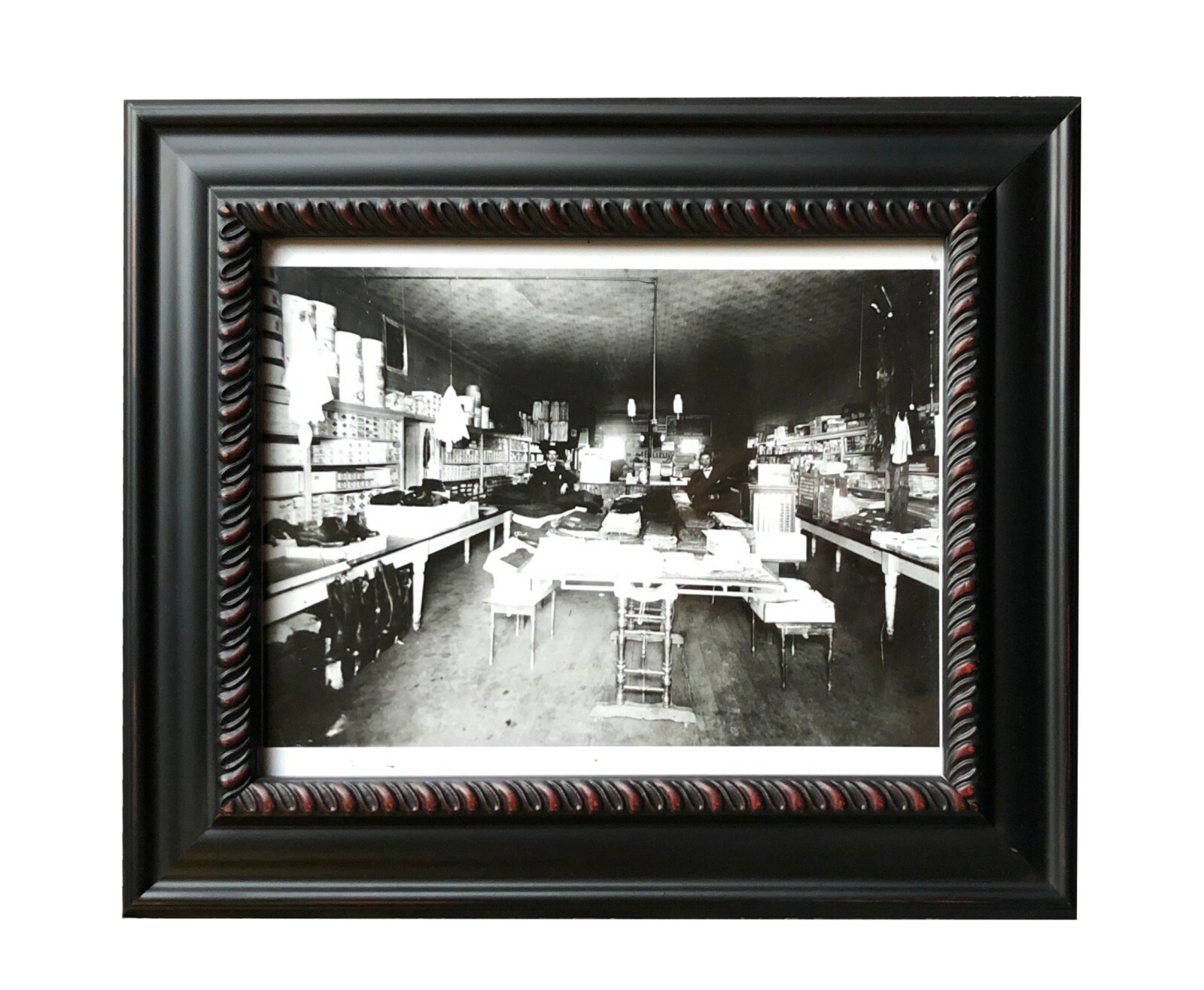 1920s Antique Dry Goods Store Interior Photo Two Men General Mercantile 15.5x11