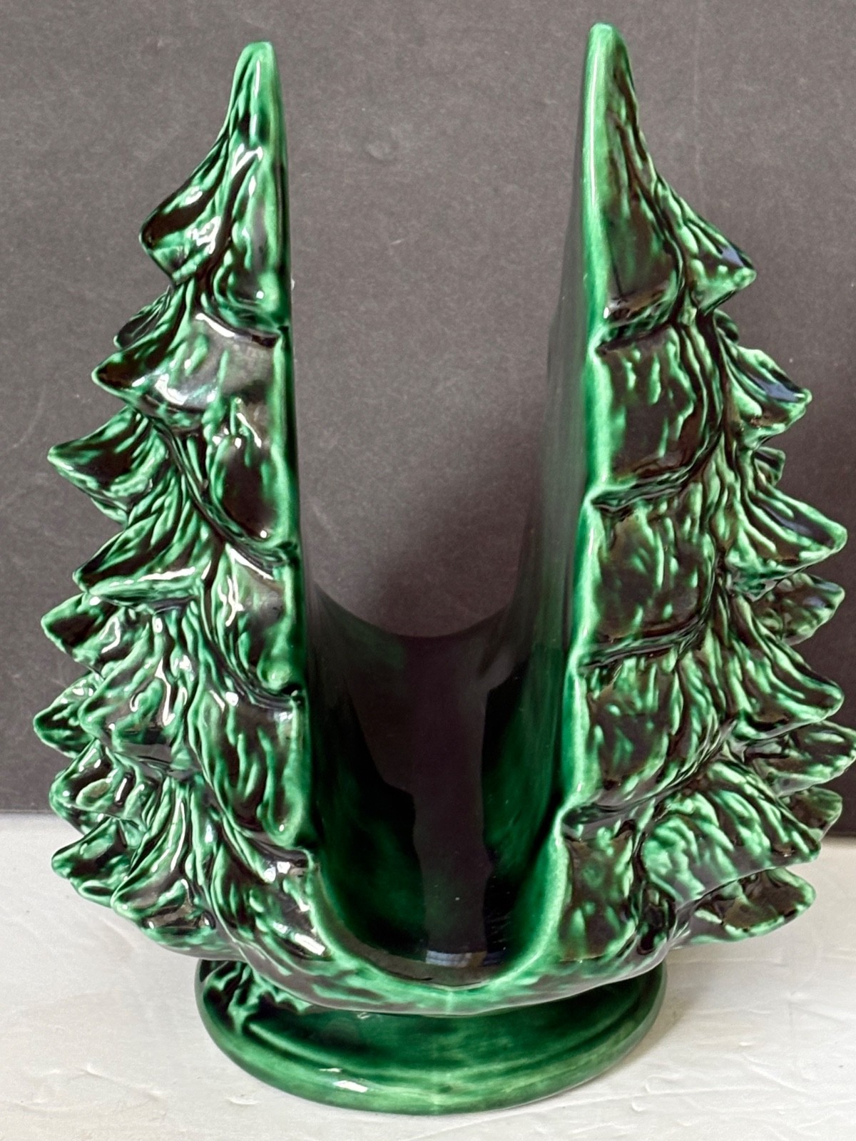 Vintage Holland Mold Style Bright Green Ceramic Christmas Tree Napkin Holder