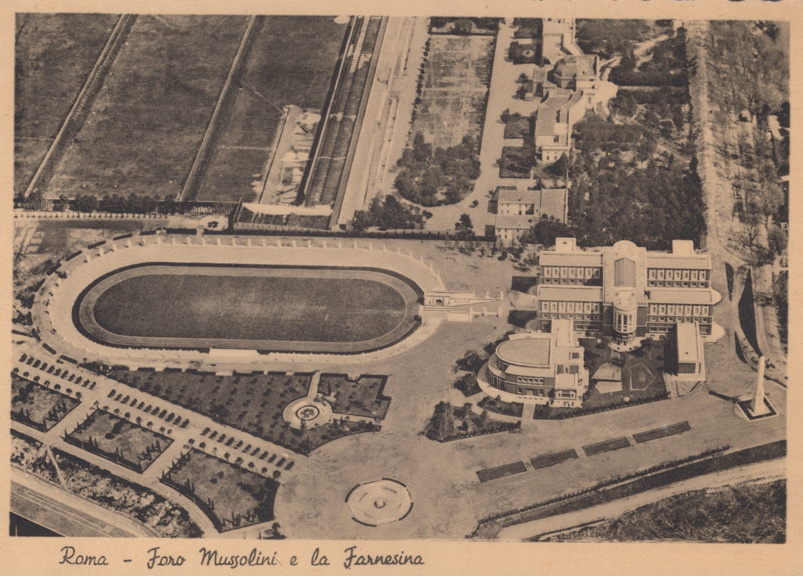 Roma Foro Mussolini Stadium Aerial Postcard 1937 Italy Stadio dei Marmi