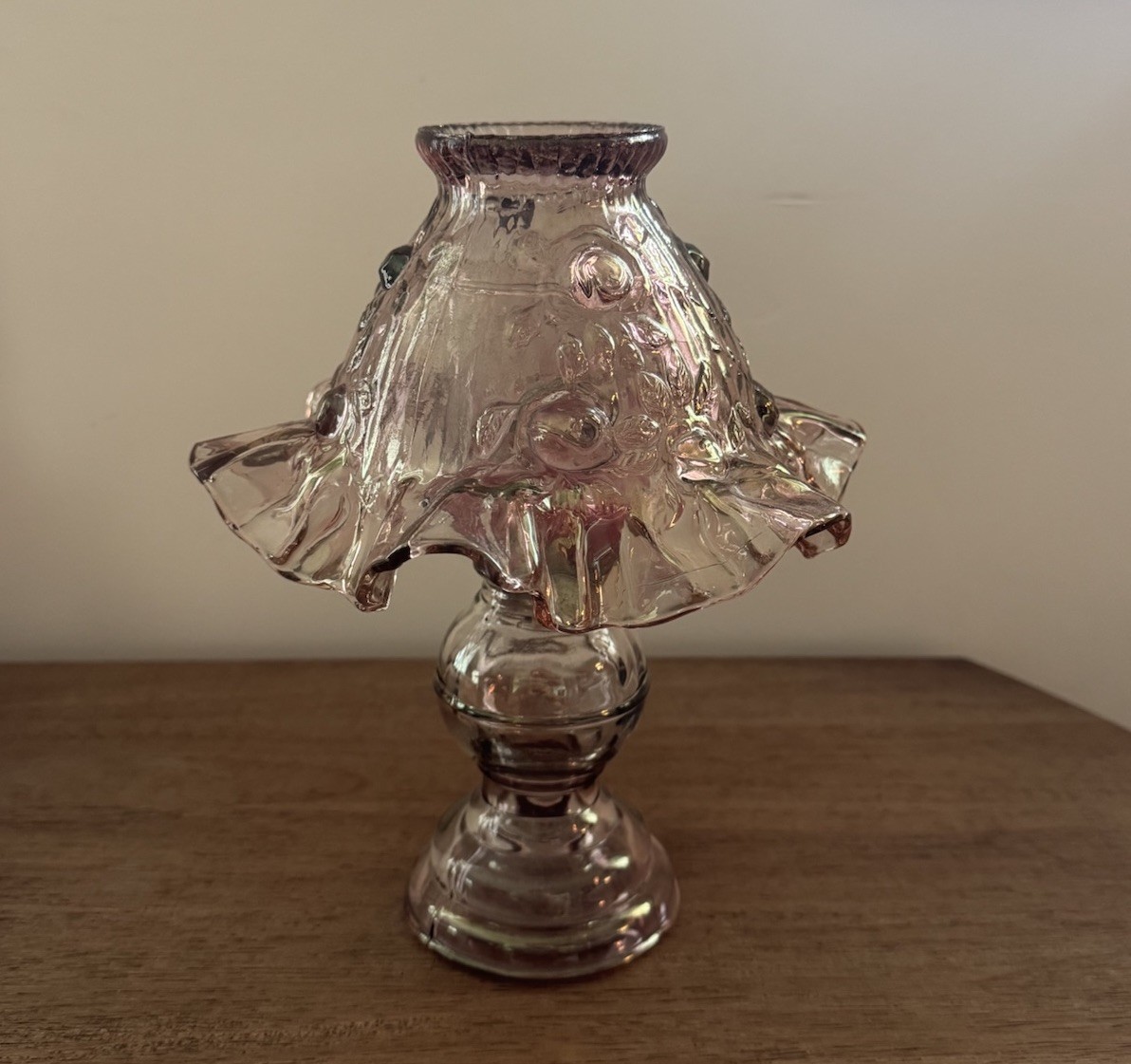 Vintage HOMCO Eleanor Cabbage Rose 3 Piece Dusty Rose Fairy Lamp