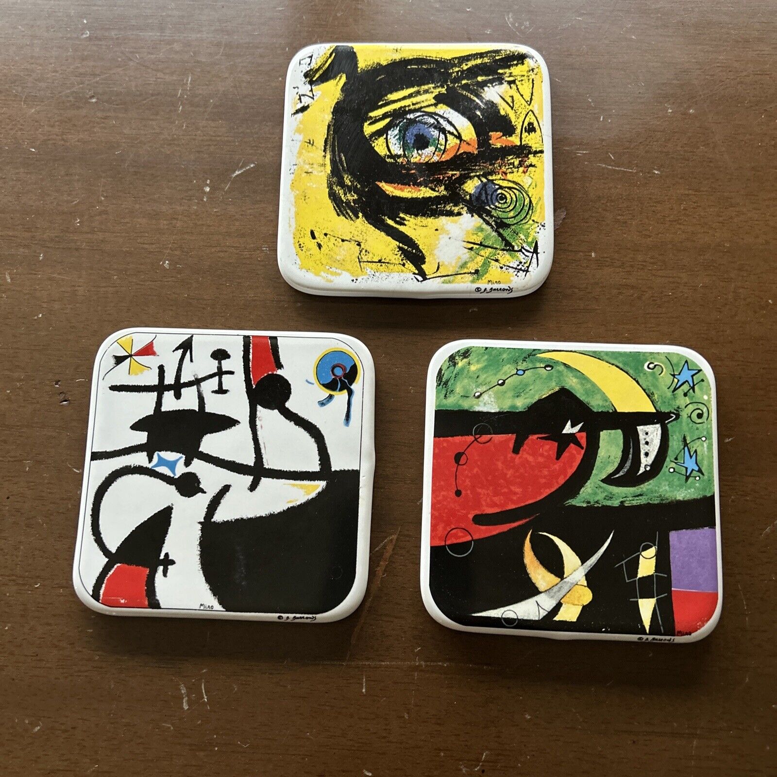 Vintage Joan Miro Ceramic Porcelain Coaster Lot Of 3 Abstract MCM