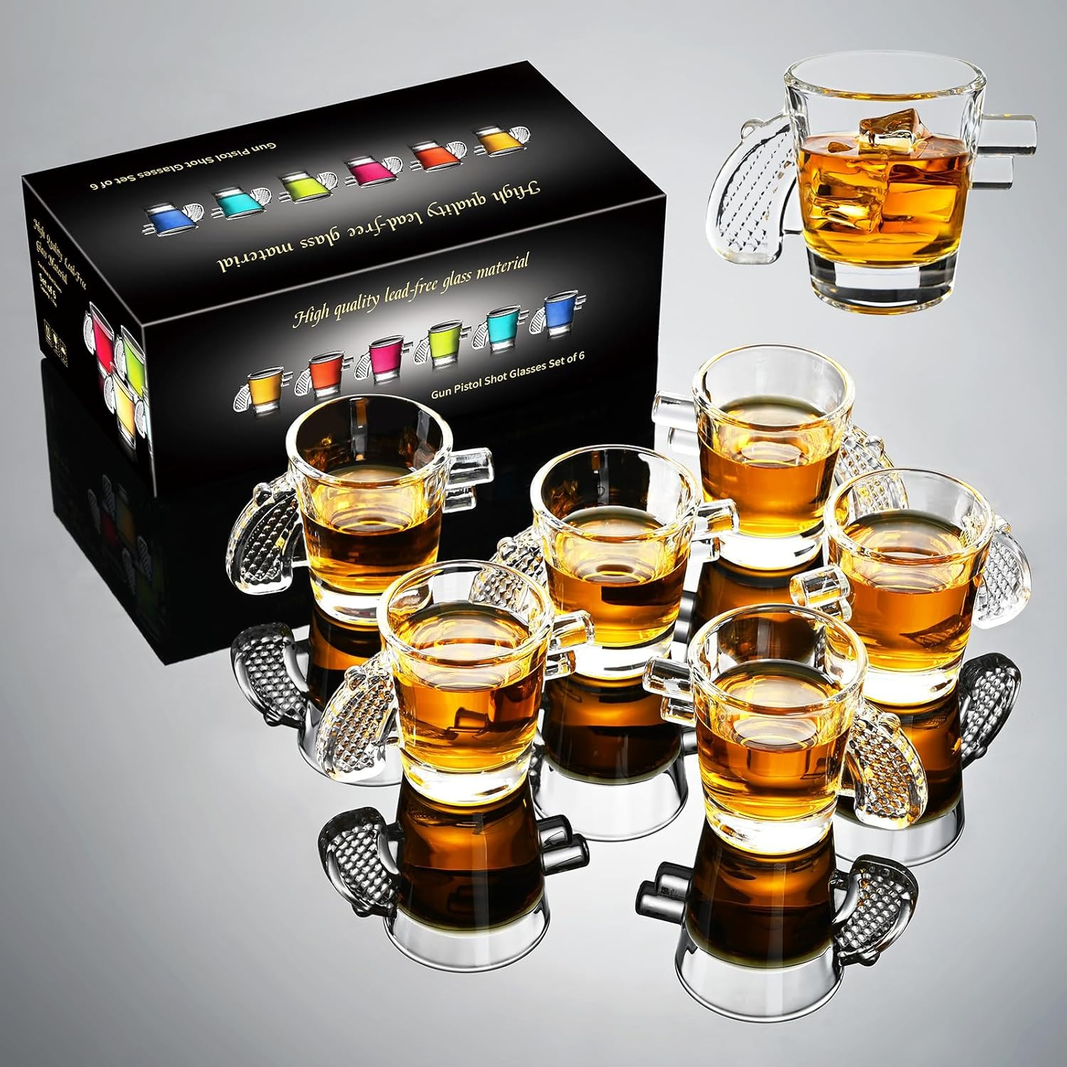 Funny Shot Glasses Set of 6, 1.7Oz Gun Pistol Shape Clear Tequila Glasses Bulk,