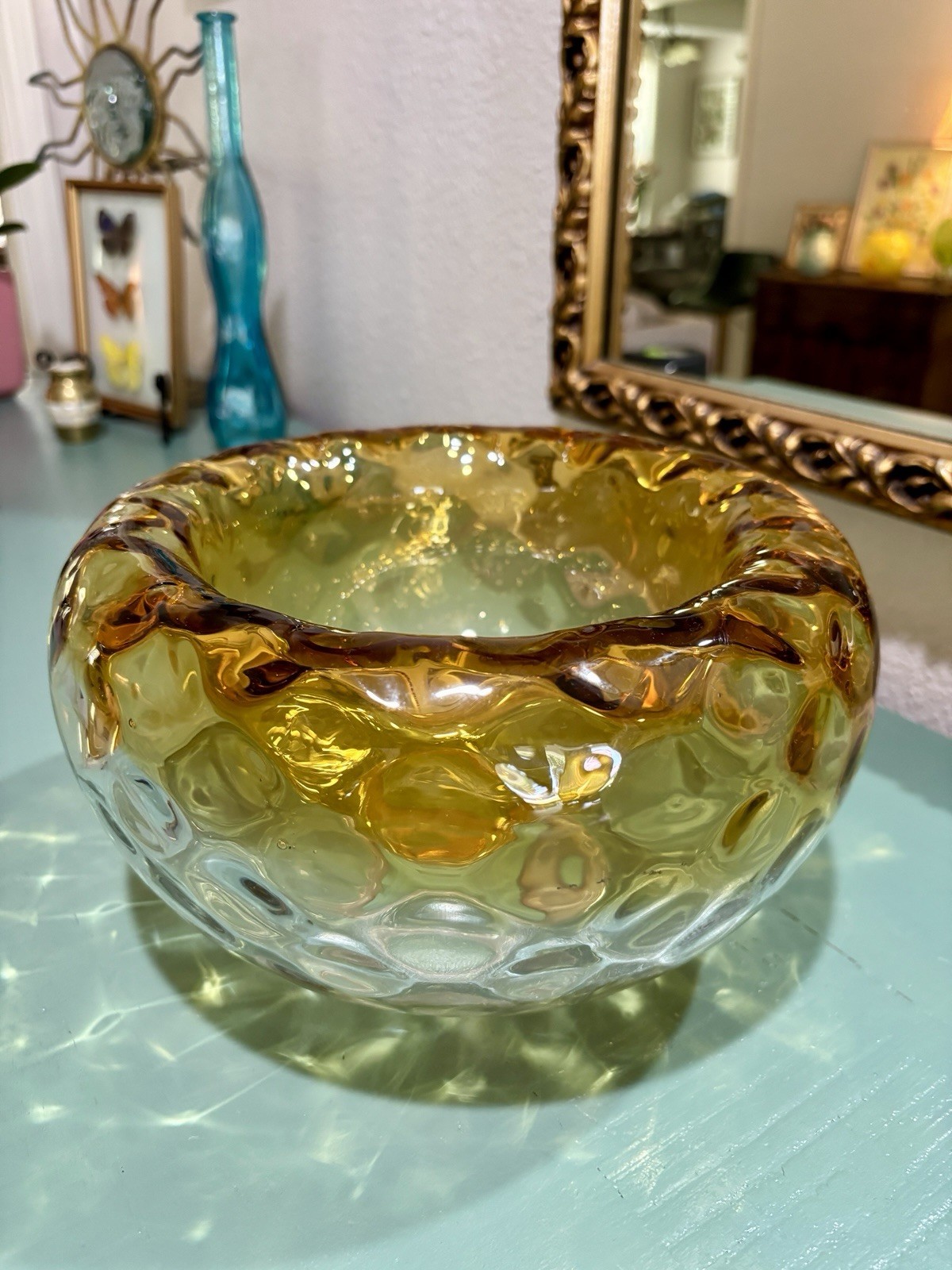Vintage Mid-century Italian Or Murano Art Glass Bowl Round Shape