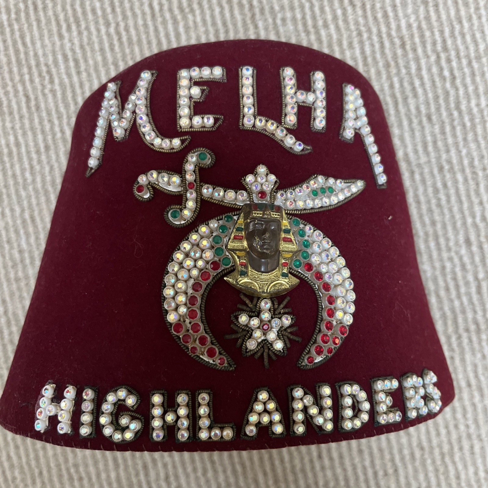 Original Masonic Shriners Fez Hat Bejeweled MELHA w/ Tassel Burgundy Felt Gadol Original Masonic Shriners Fez Hat Bejeweled MELHA w/ Tassel Burgundy Felt Gadol