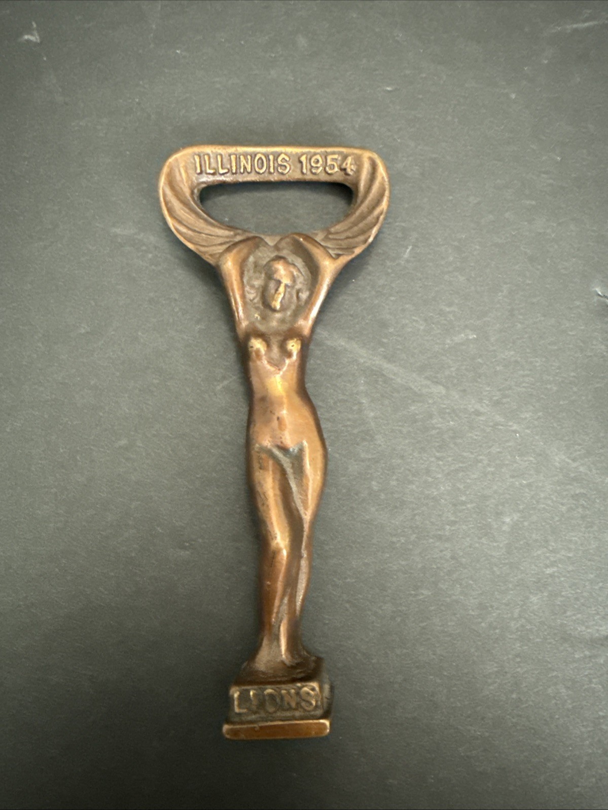 Vintage 1954 Illinois Lions Club Solid Brass Nude Woman Bottle Opener
