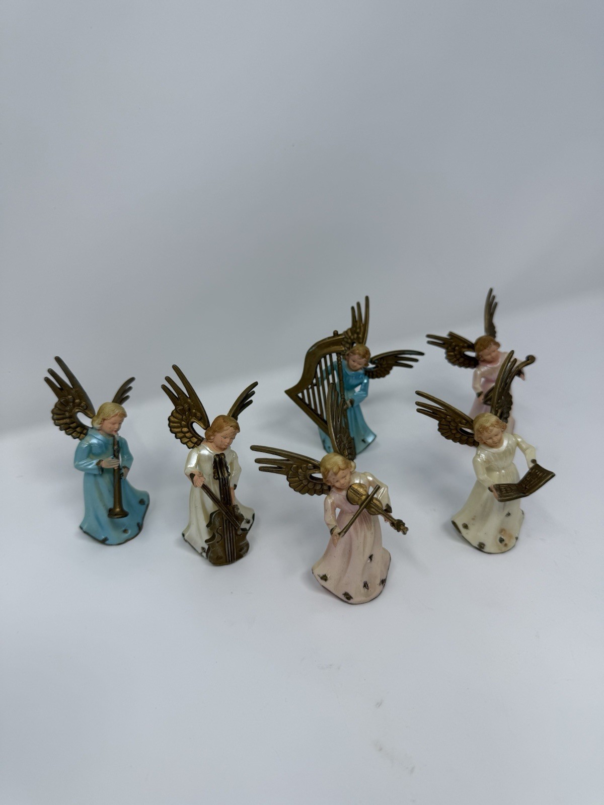 Vintage Lot Of 9 Hard Plastic Gold Gilt Christmas Angels Hong Kong Art Plastics