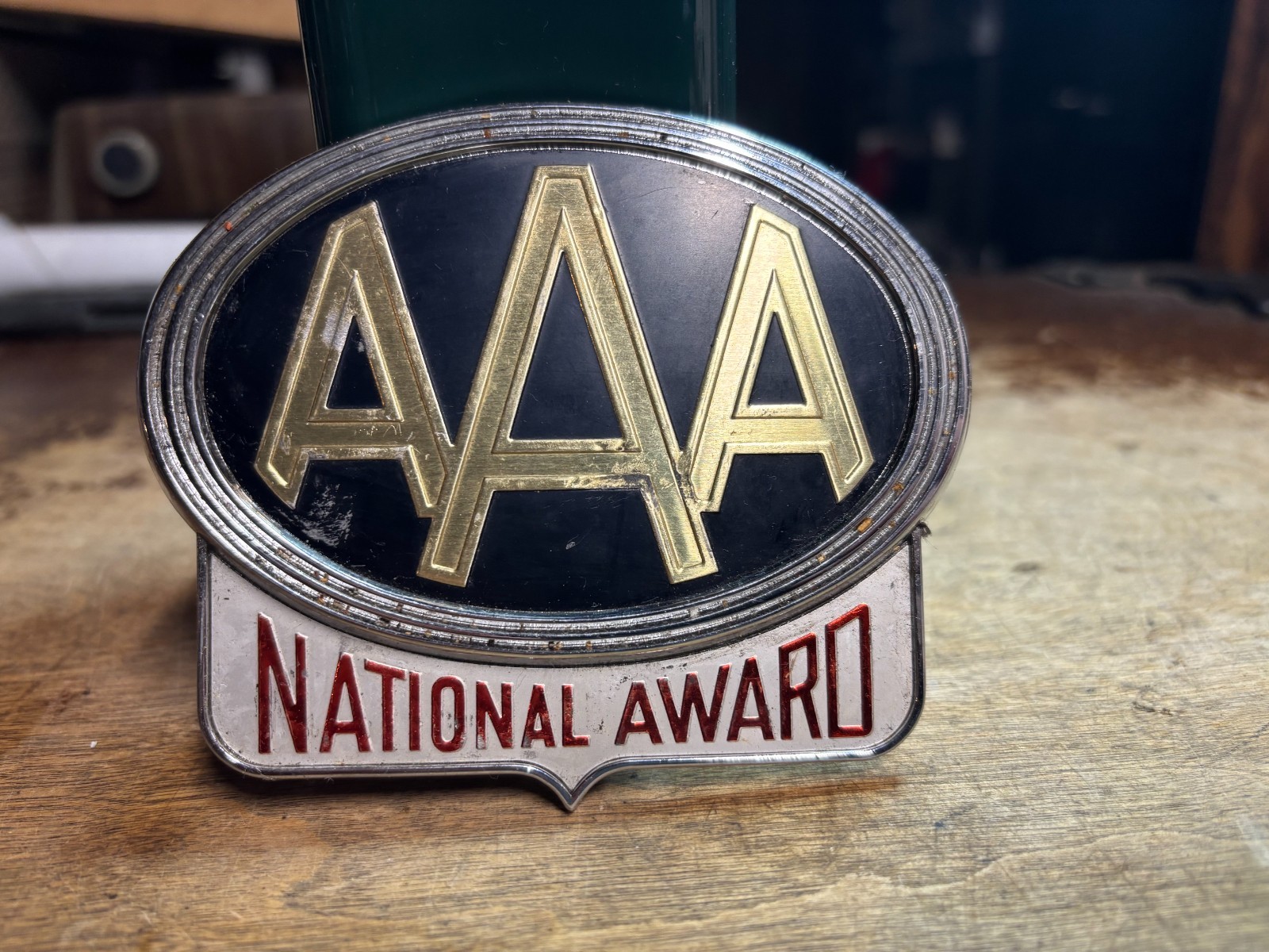 Vintage AAA Triple A National Award Badge Emblem Trunk Lid Sign Metal