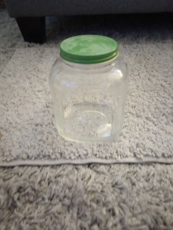 Vintage HOOSIER Glass Jar with GREEN Lid Container 7