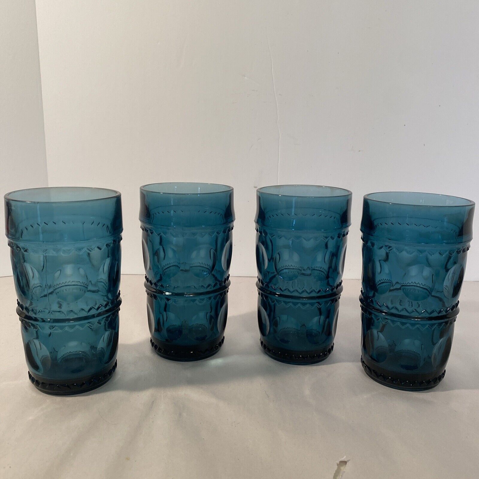 Set of 4 Vintage Colony Kings Crown Blue Tumbler Glasses