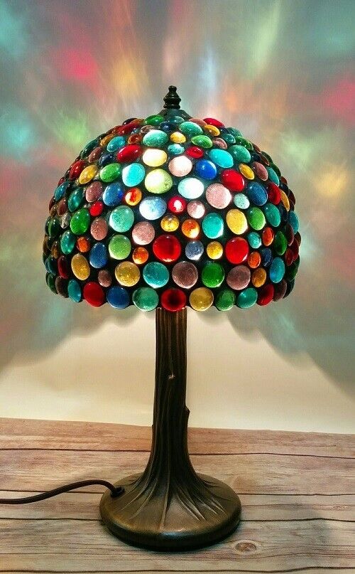 Stained Glass Lamp Colorful Glass Gems East Village Artisans USA Table Lamp