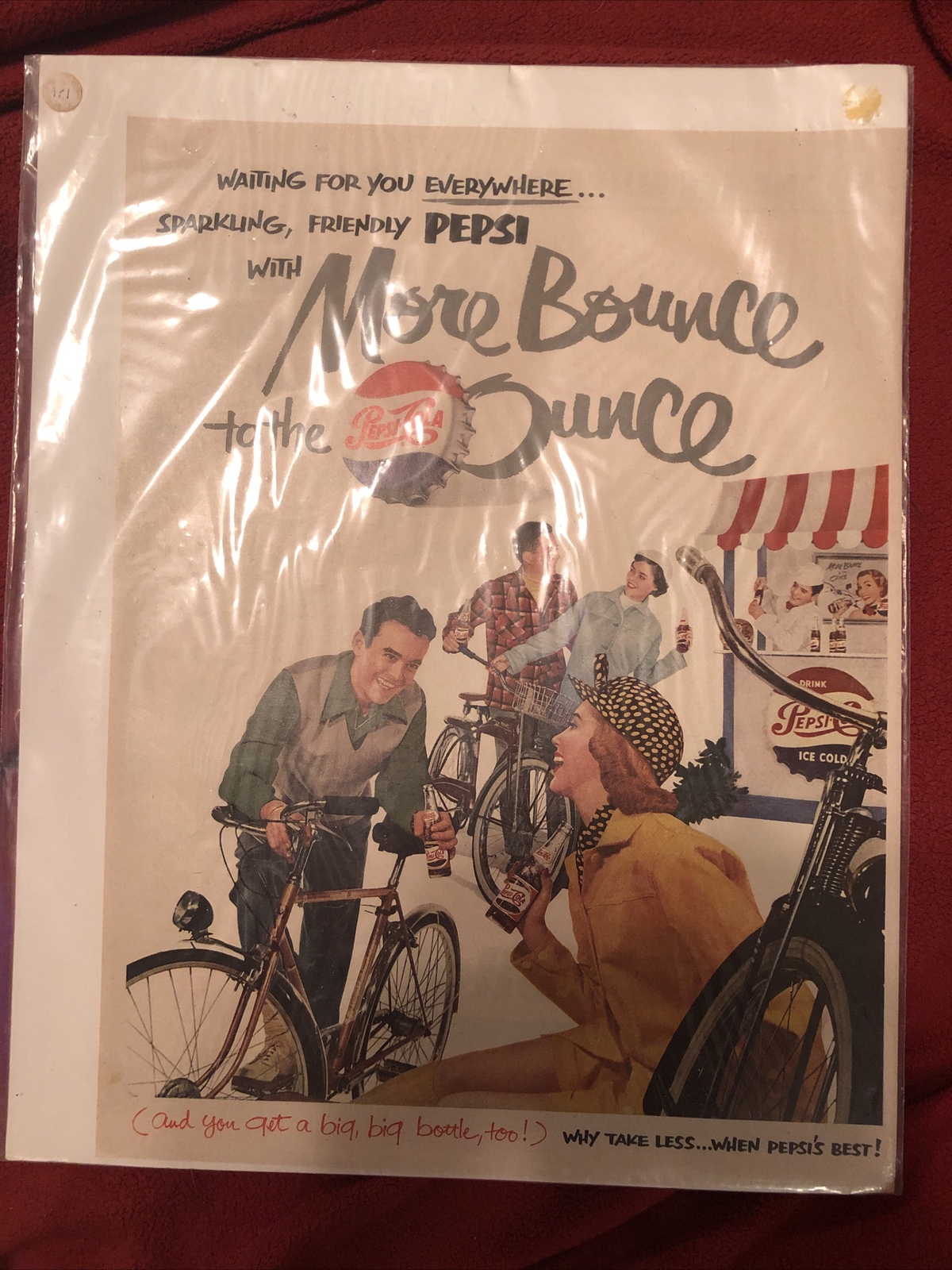 Pepsi-Cola - 1950\'s Magazine AD - Couples Bicycles Art Retro Cap - VTG