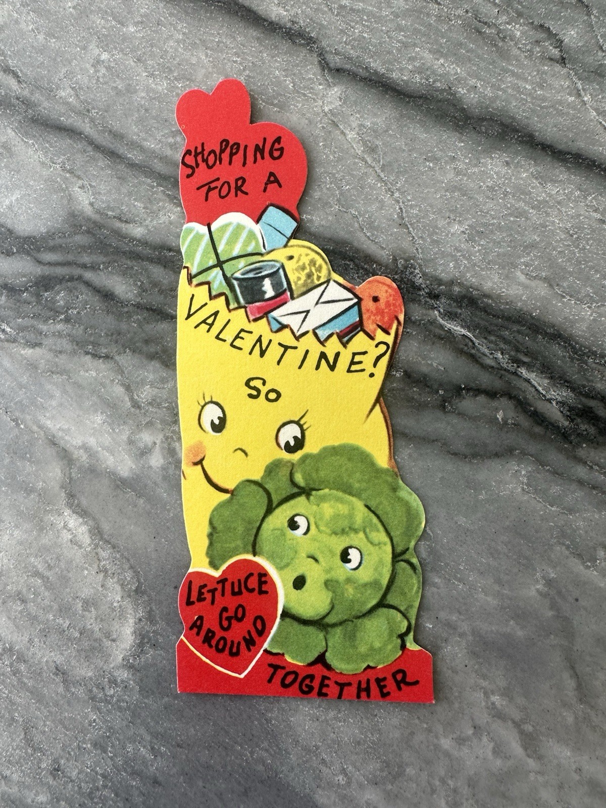 Unused NOS Vintage Valentine Anthropomorphic Grocery Store Bag Food Lettuce