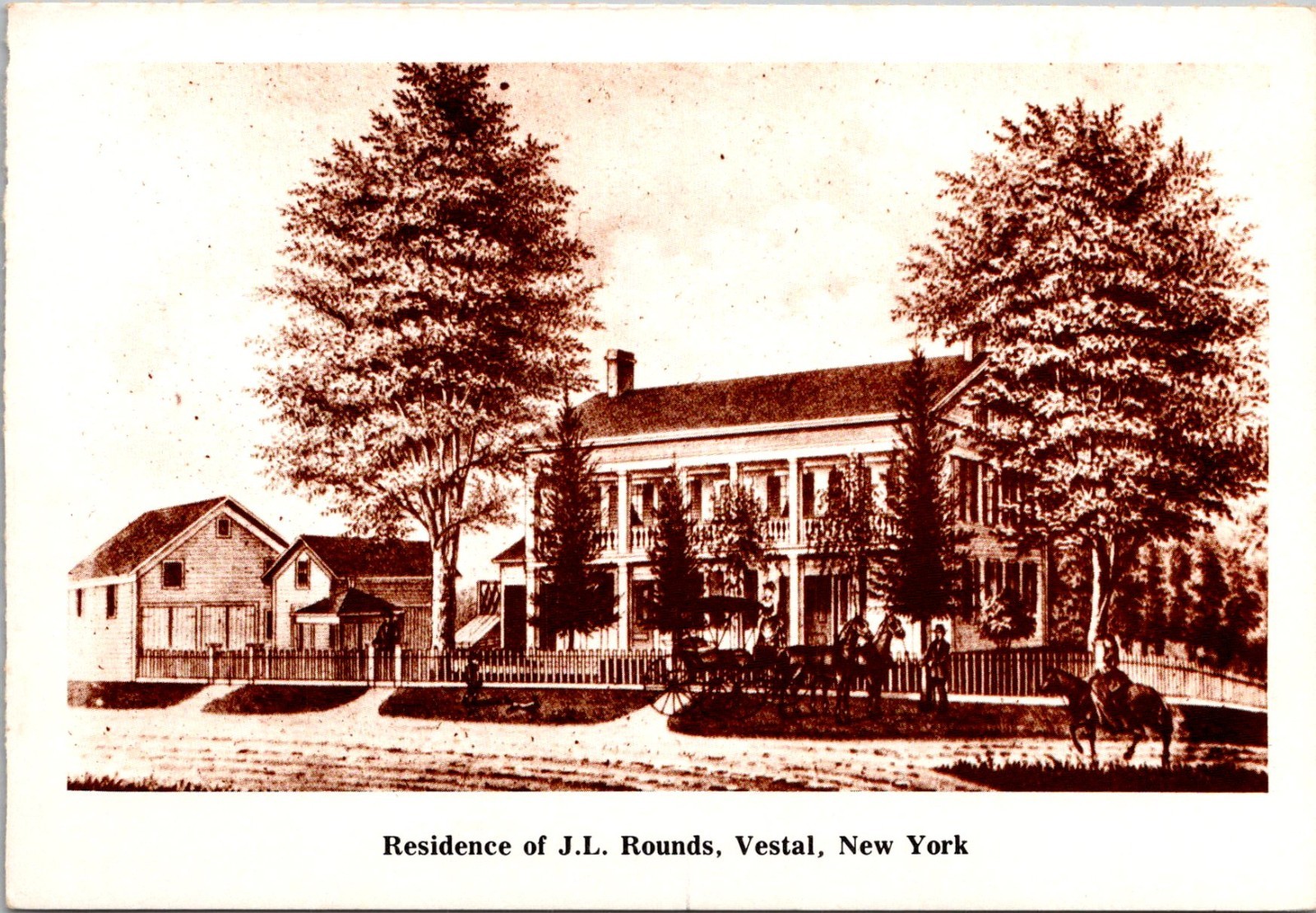 Residence of JL Rounds, Vestal NY Modern Reprint Postcard C108