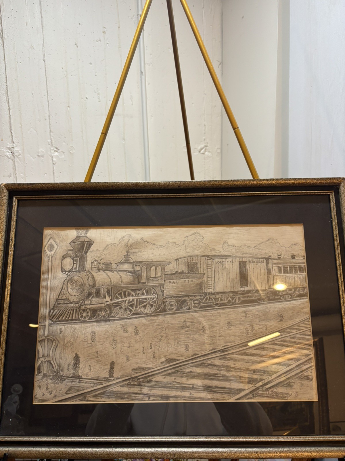1974 Original Pacific Railroad Steam Locomotive No 83 Pencil Drawing Signed