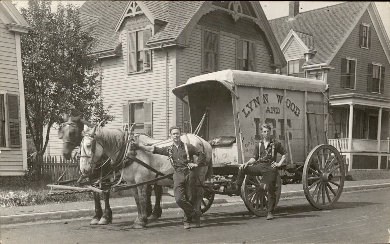 Lynn Mass MA Horse-drawn ice wagon c1900s-10s Real Photo Vintage Postcard bhn