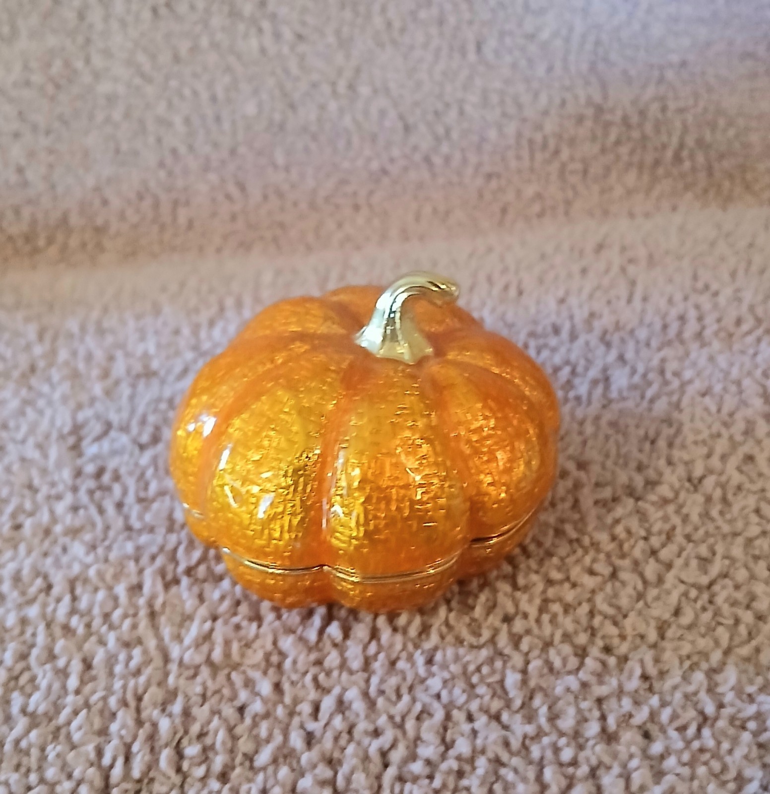 Vintage Edgar Berebi Orange & Gold  Pumpkin Trinket Box Dish