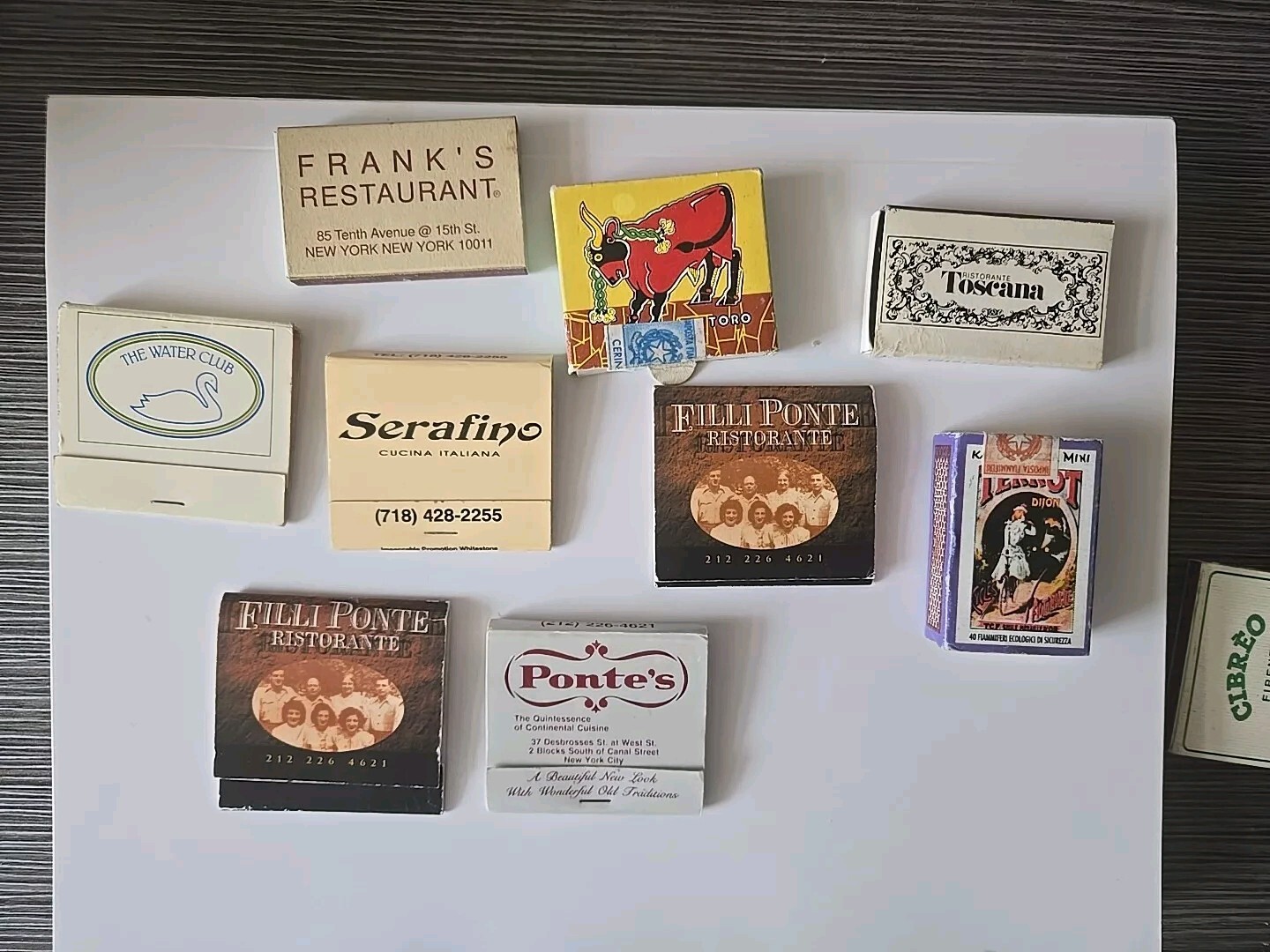 Vintage NYC Matchbook Match Box, F.illi Pontes, Frankie\'s, Water Club, Toscana &