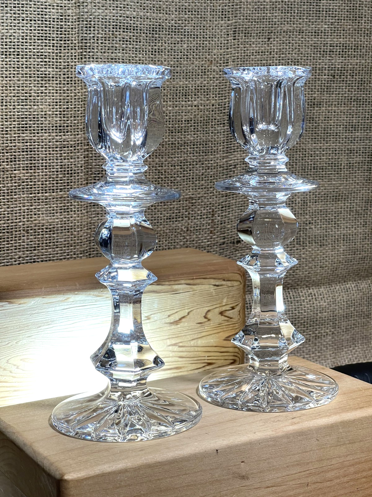 Beautiful Pair / Vintage 24% Lead Crystal Tulip Candlestick Holders 8