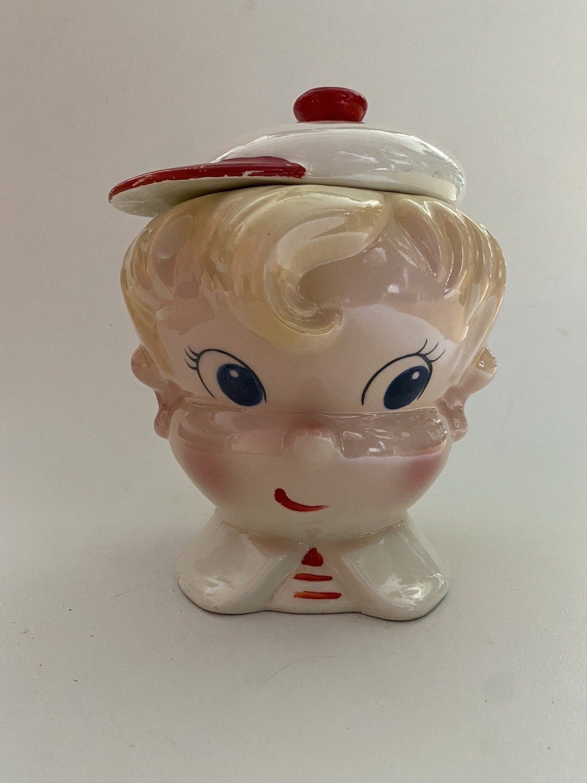Vintage Metlox Candy Boy Ceramic Cookie Jar With Lid 1950s Hand Painted Novelty