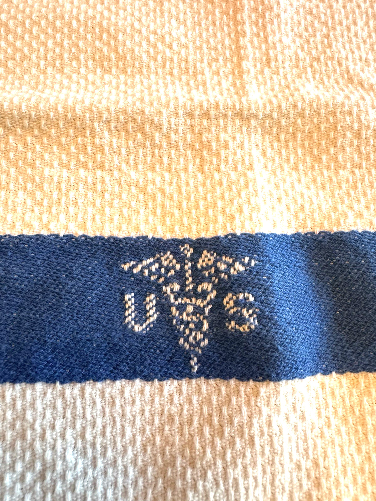 Vtg US Caduceus WW2 Medical Dept. White Hand Towel Cotton Blue Stripe 29.5