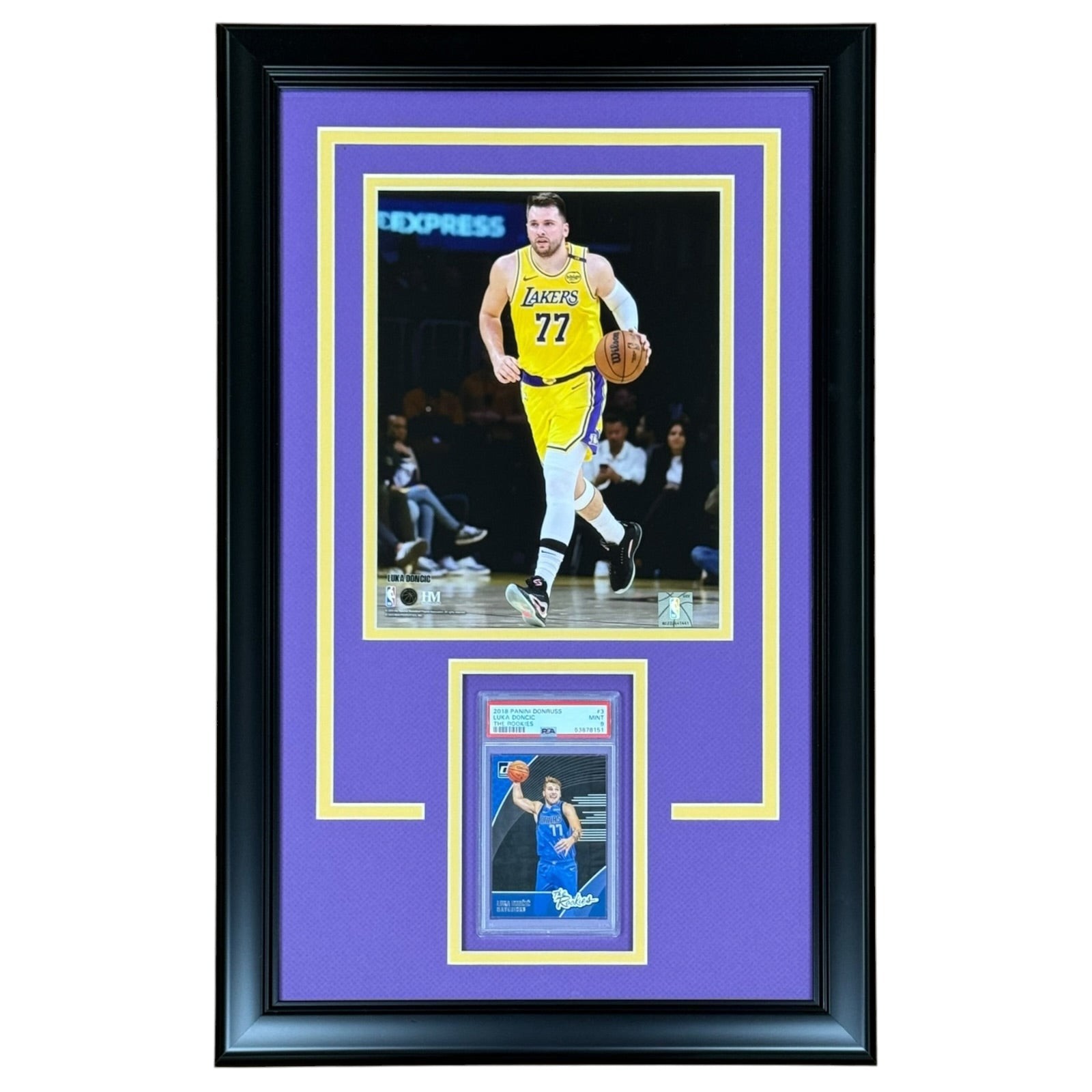 Luka Doncic Graded Rookie Card Deluxe Framed with Los Angeles Lakers 8x10 Photo Luka Doncic Graded Rookie Card Deluxe Framed with Los Angeles Lakers 8x10 Photo