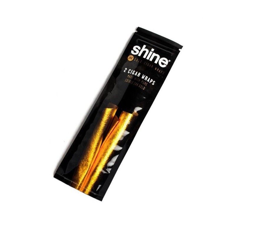 NEW Shine 24K 24 Karat Gold CIGAR Wraps Rolling Paper Package Wrap - 2 per Pack