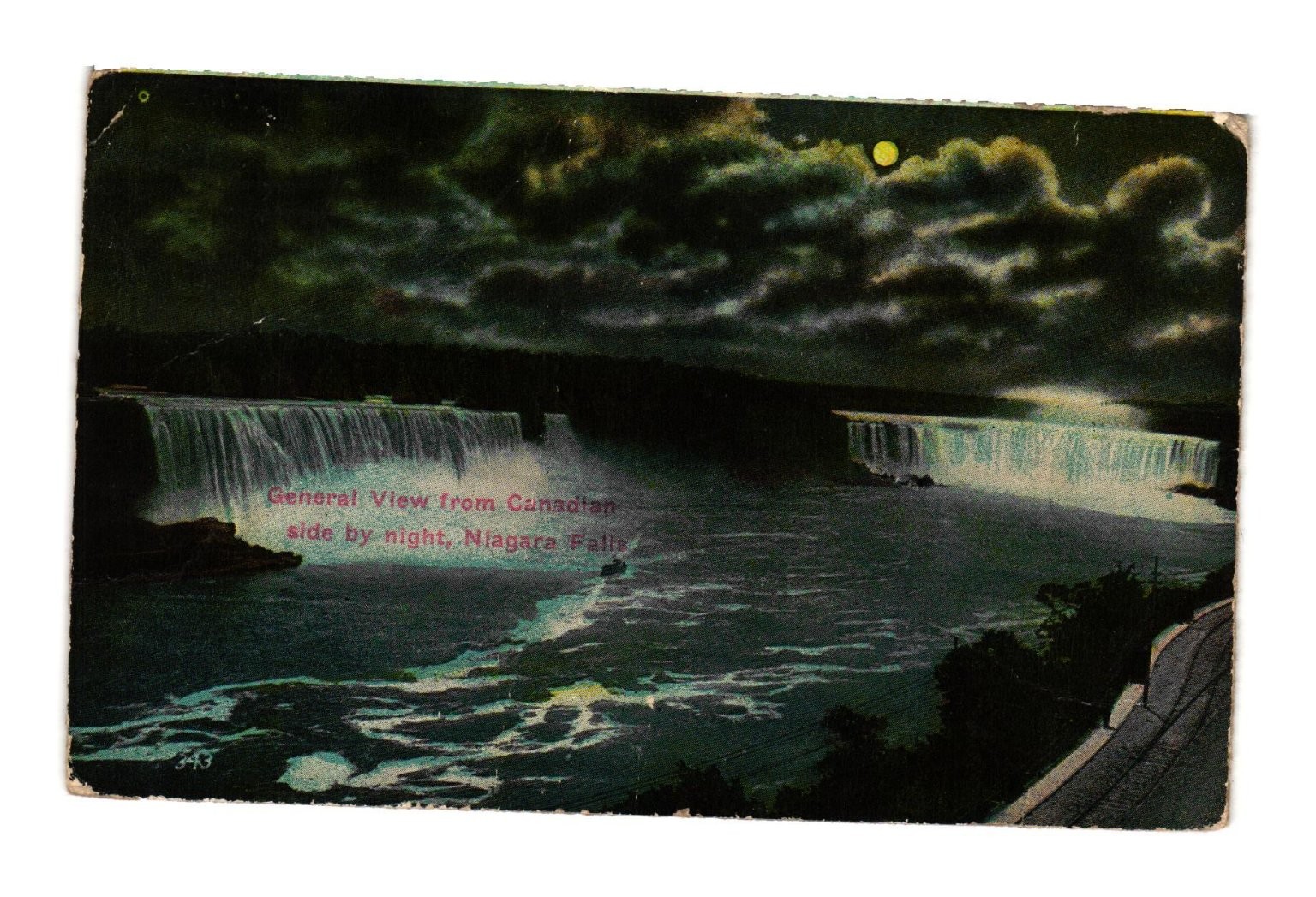 Niagara Falls Canada Night View Moonlight Vintage Postcard Posted 1915