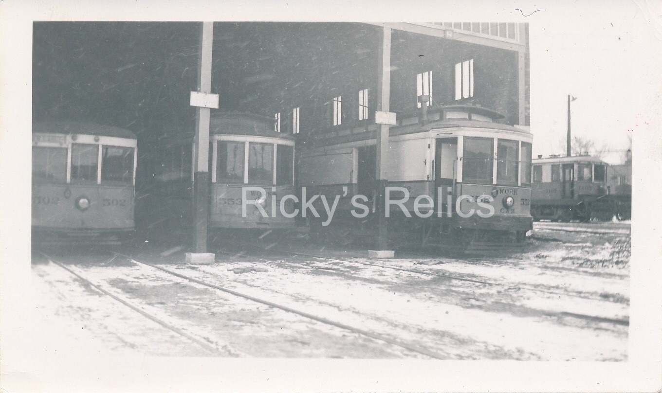 B&W Photo Michigan Railways #502/553/553 Shops Jackson MI 1930s Work Car
