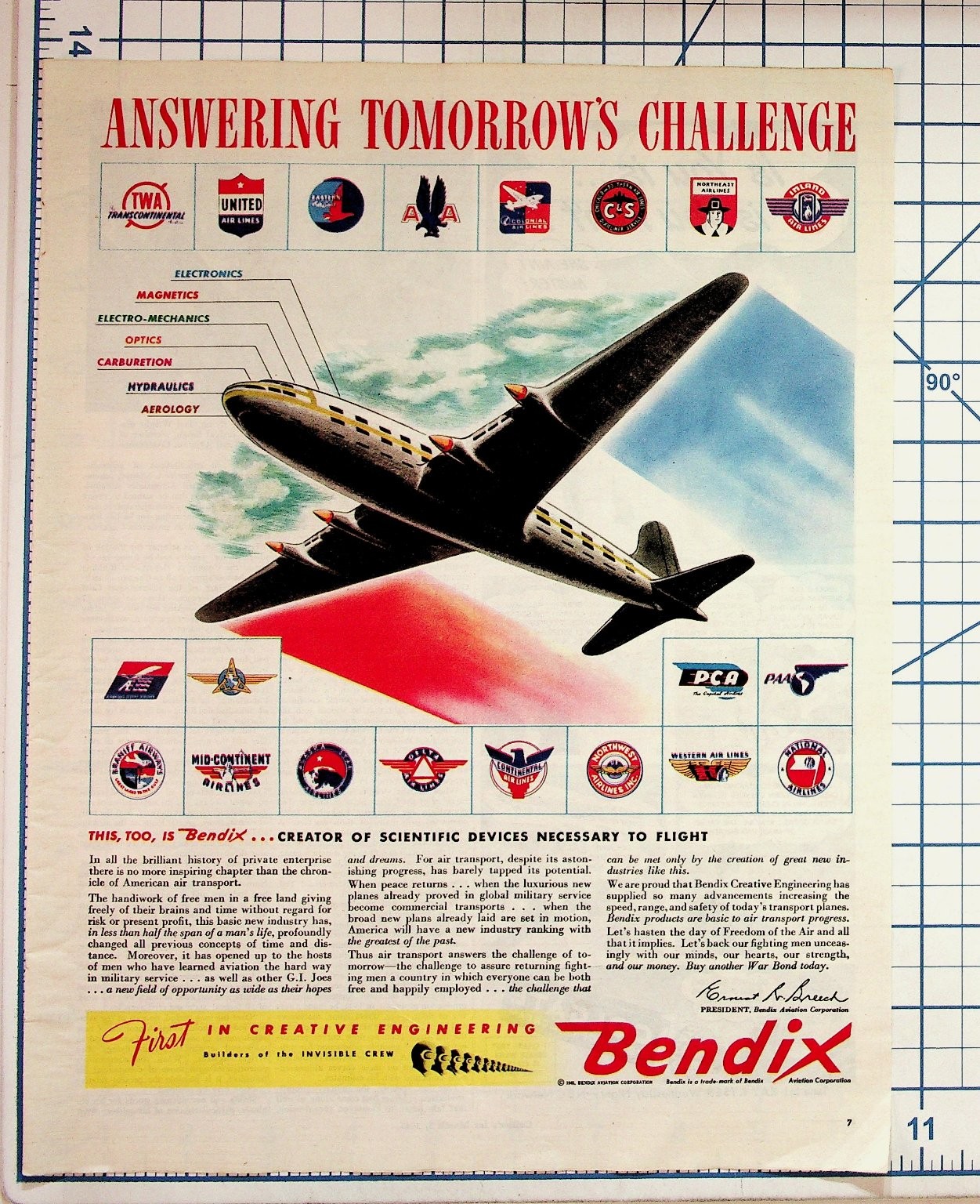 Vintage 1940s Bendix Aviation Ad Magazine Print TWA Pan Am Airlines Prop Plane