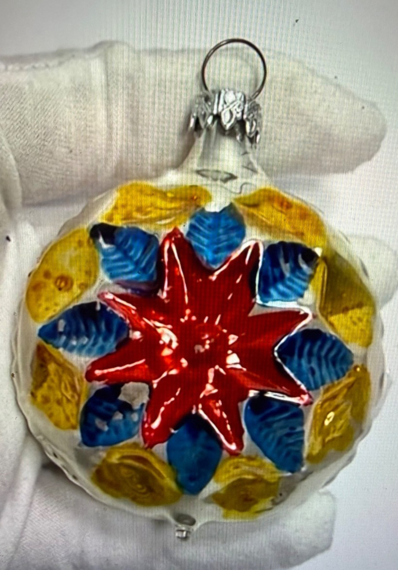 Vintage Bumpy Flower Double Indent Glass Christmas Harlequin Ornament Germany