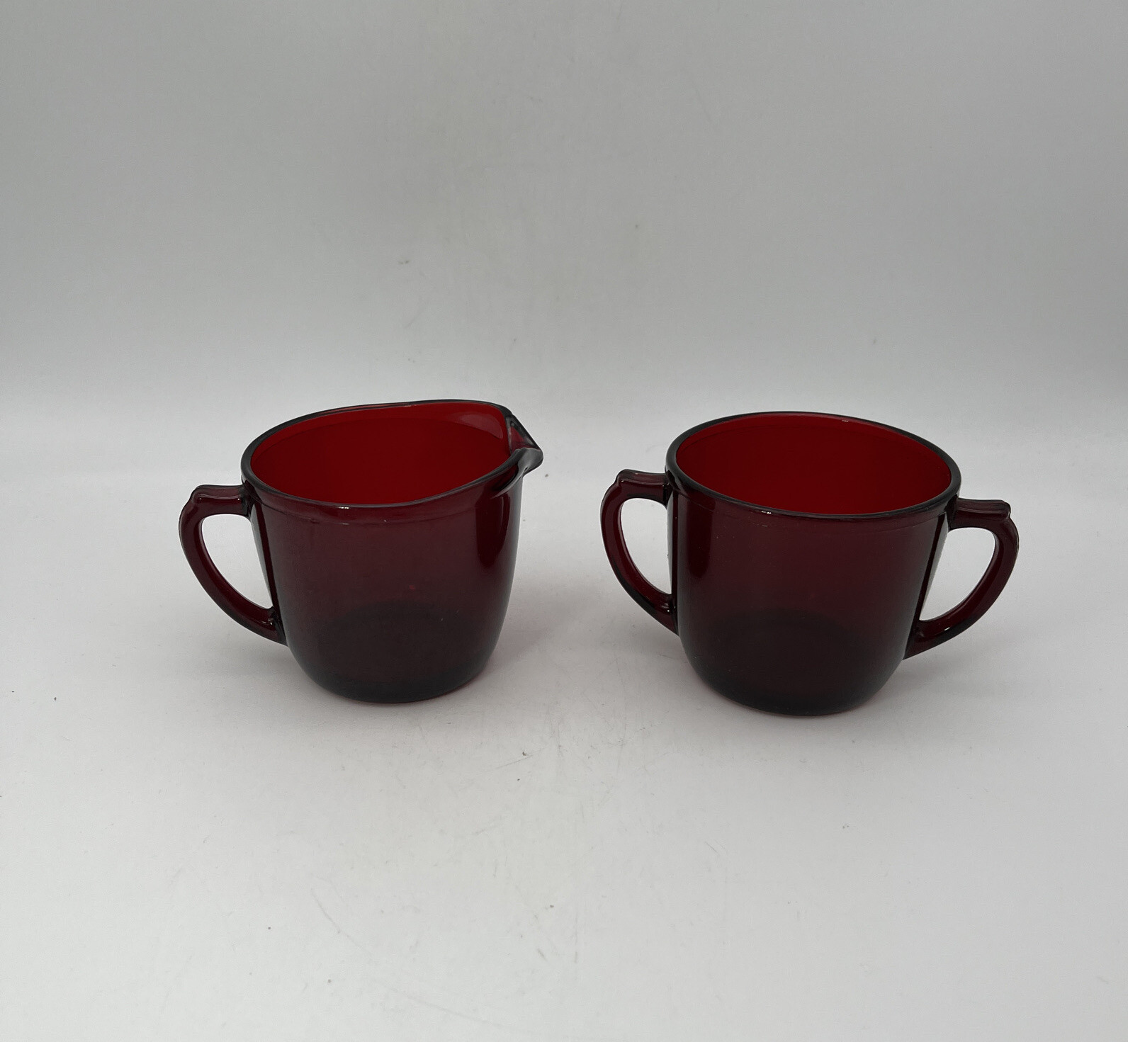 Vintage Anchor Hocking Royal Ruby Glass Cream and Sugar Set USA 1938-1967 @@@@@@
