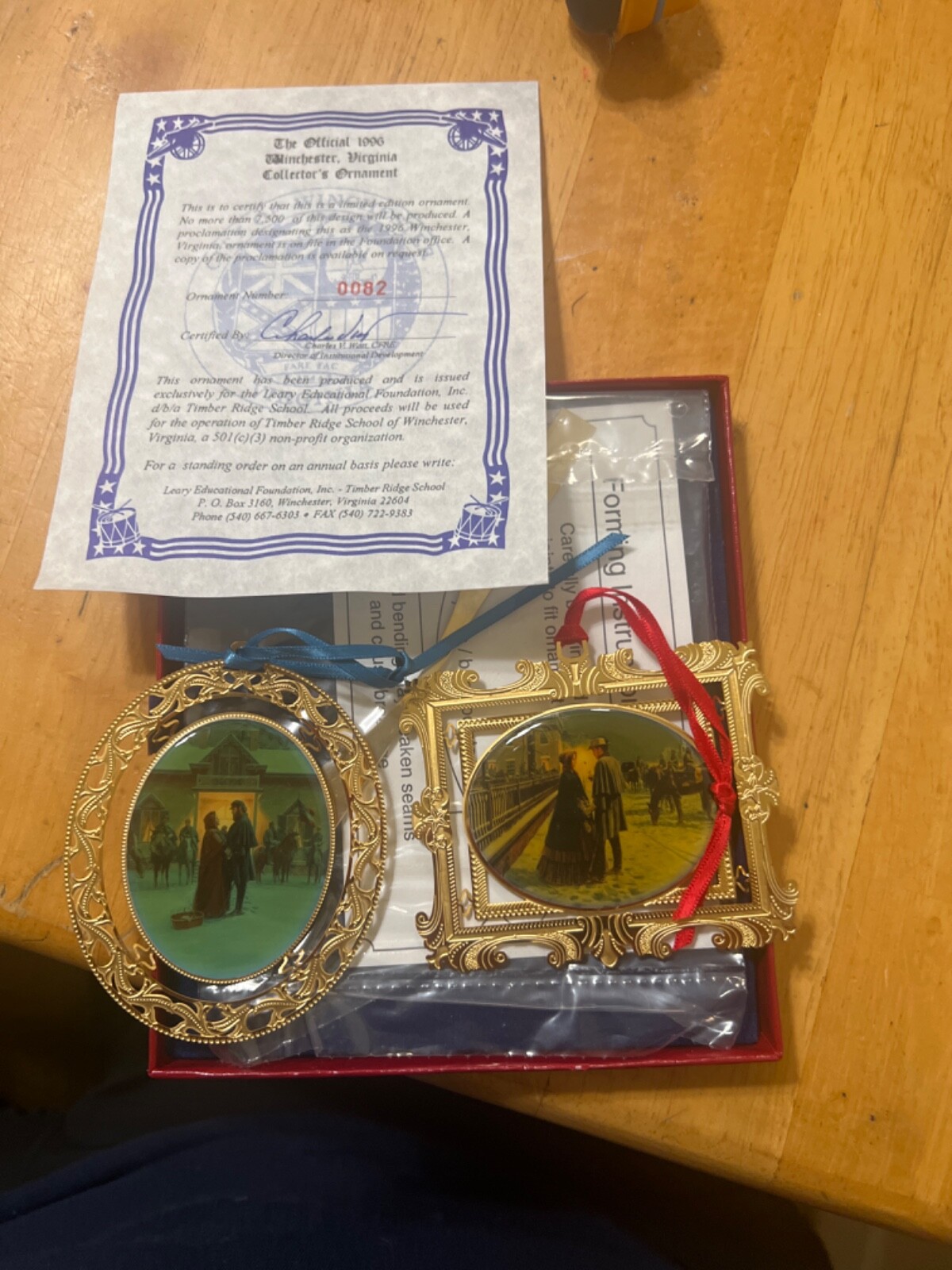 Official 1996 Winchester, Virginia collectors Ornaments