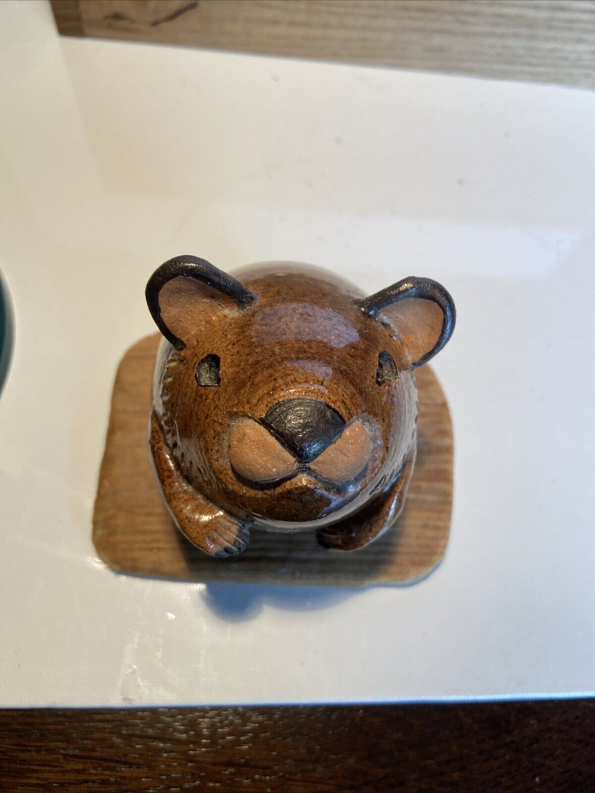 Pottery Rodent/Handmade Glazed With Wooden Base