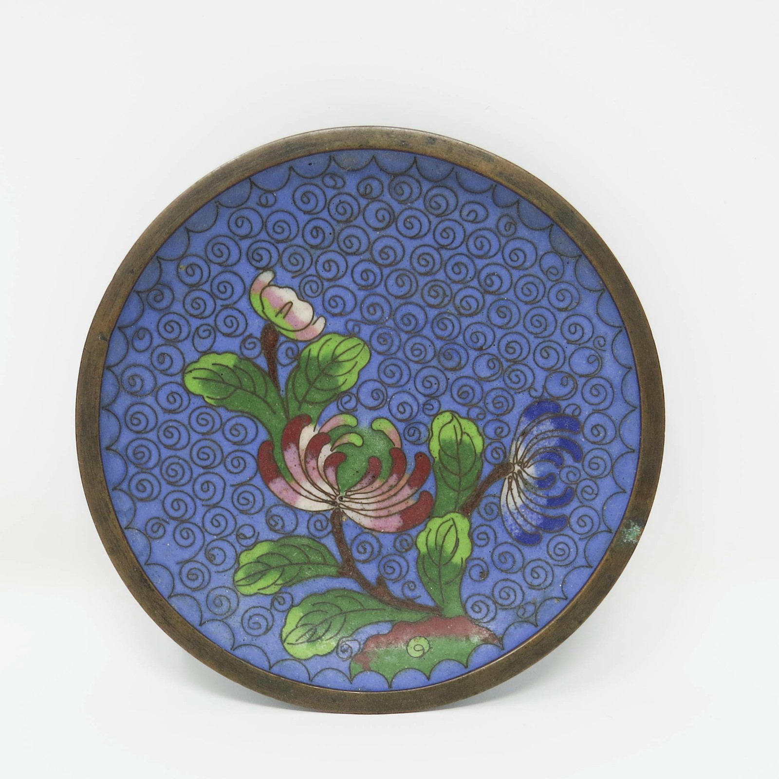 Vintage Blue Floral Pink Flowers Cloissone Trinket Dish ~ 4\