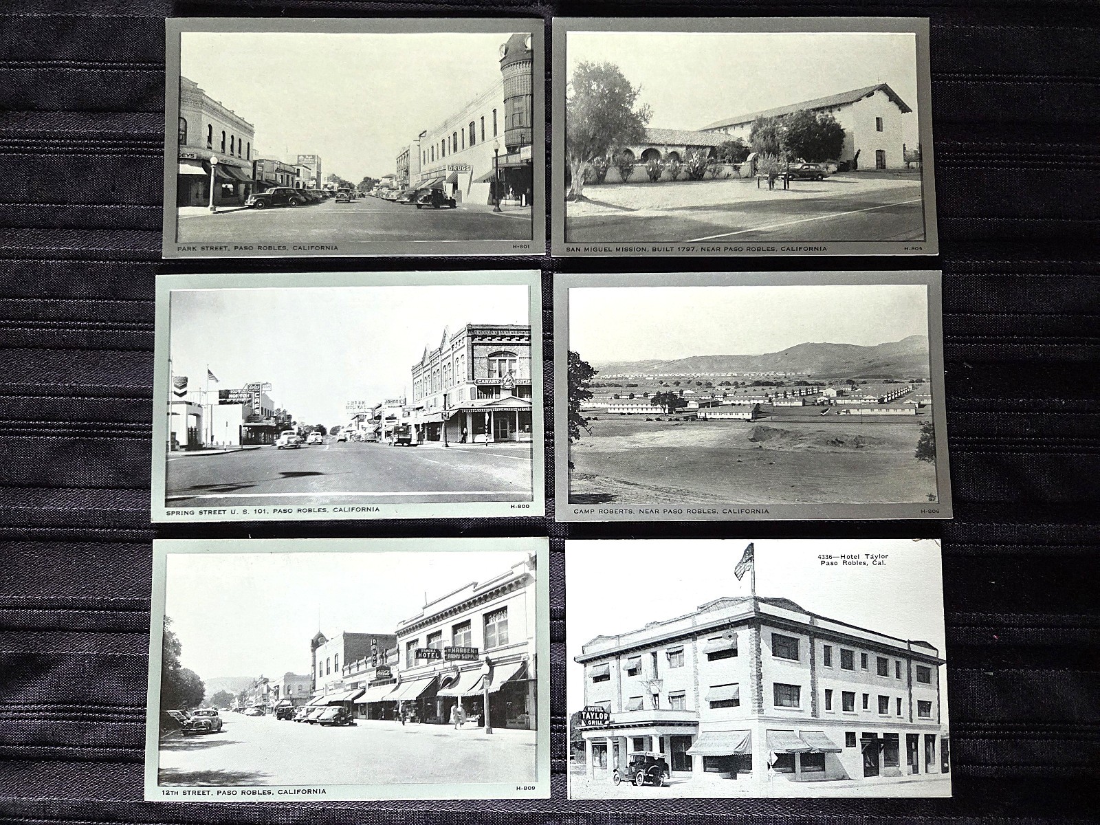Six Vintage real photo B & W Paso Robles, CA postcards - street scenes