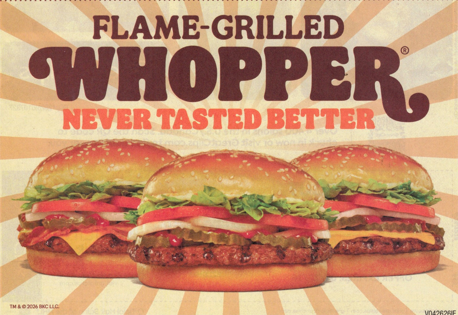 BURGER KING RESTAURANT ADVERTISING SHEET NEW 10/11/26 BK COUPONS