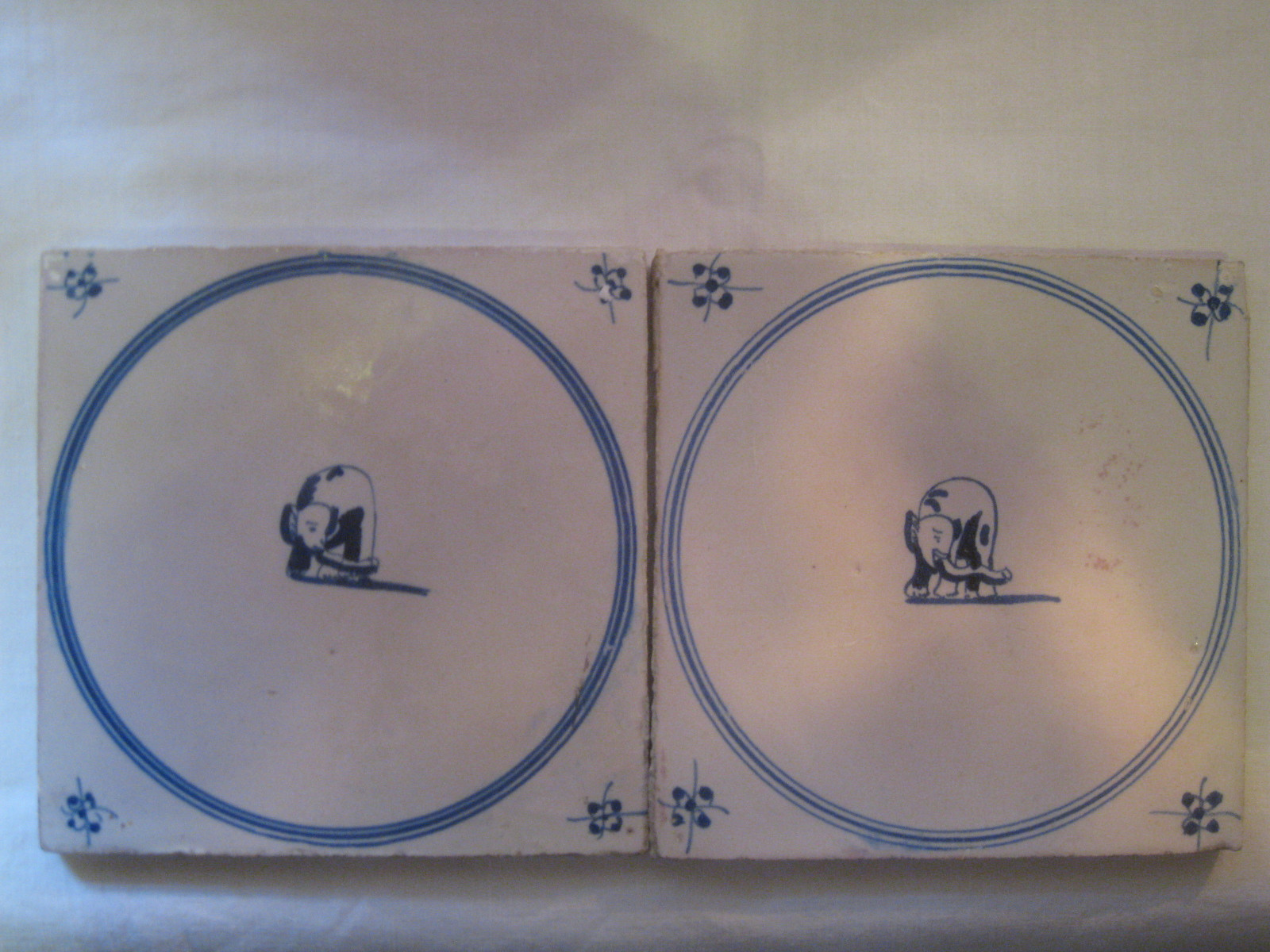 2 Antique Dutch Tiles African / Indian Elephant Tile 18th century  
