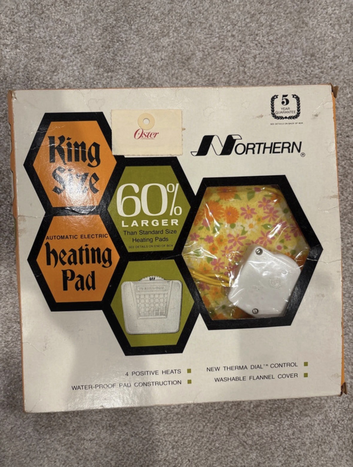 VTG Northern Automatic Heating Pad Yellow Floral Flower Power w / Box