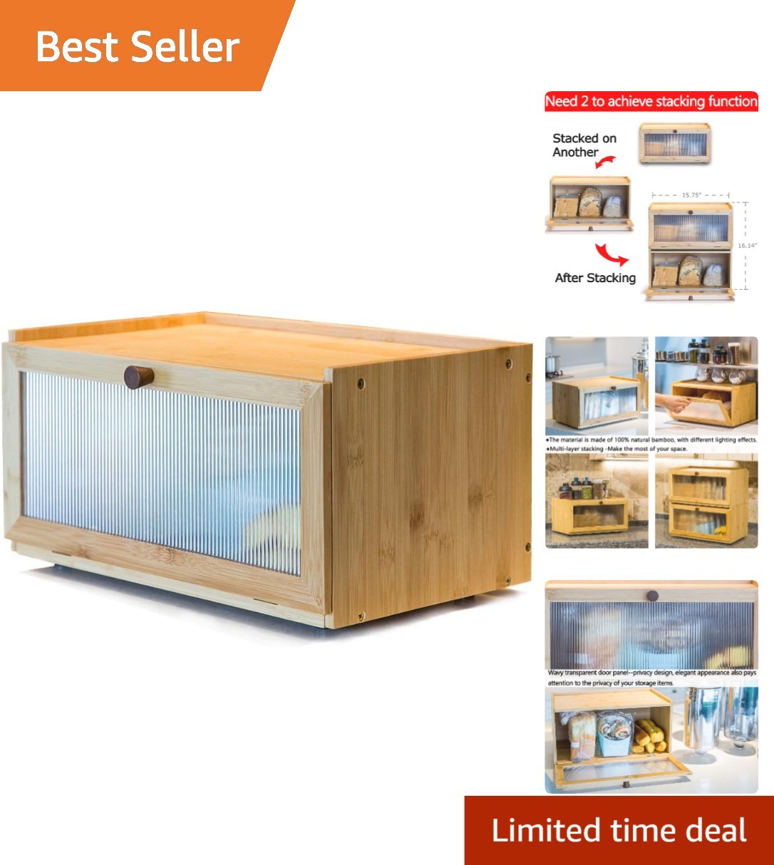 Farmhouse Style Bamboo Bread Storage Container with Ventilation