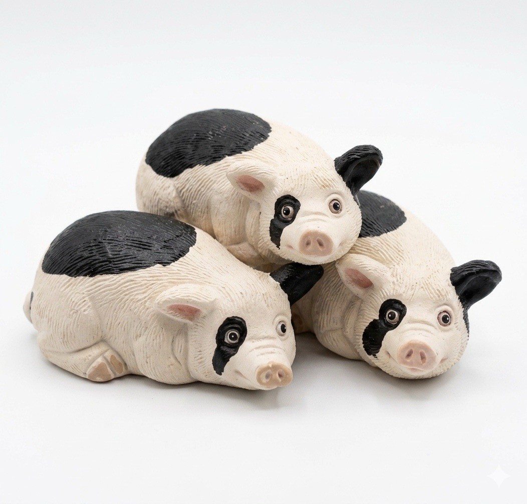 Vintage COAD Peru Clay Pig Figurines Lot of 3 Black White Spotted Folk Art Boho